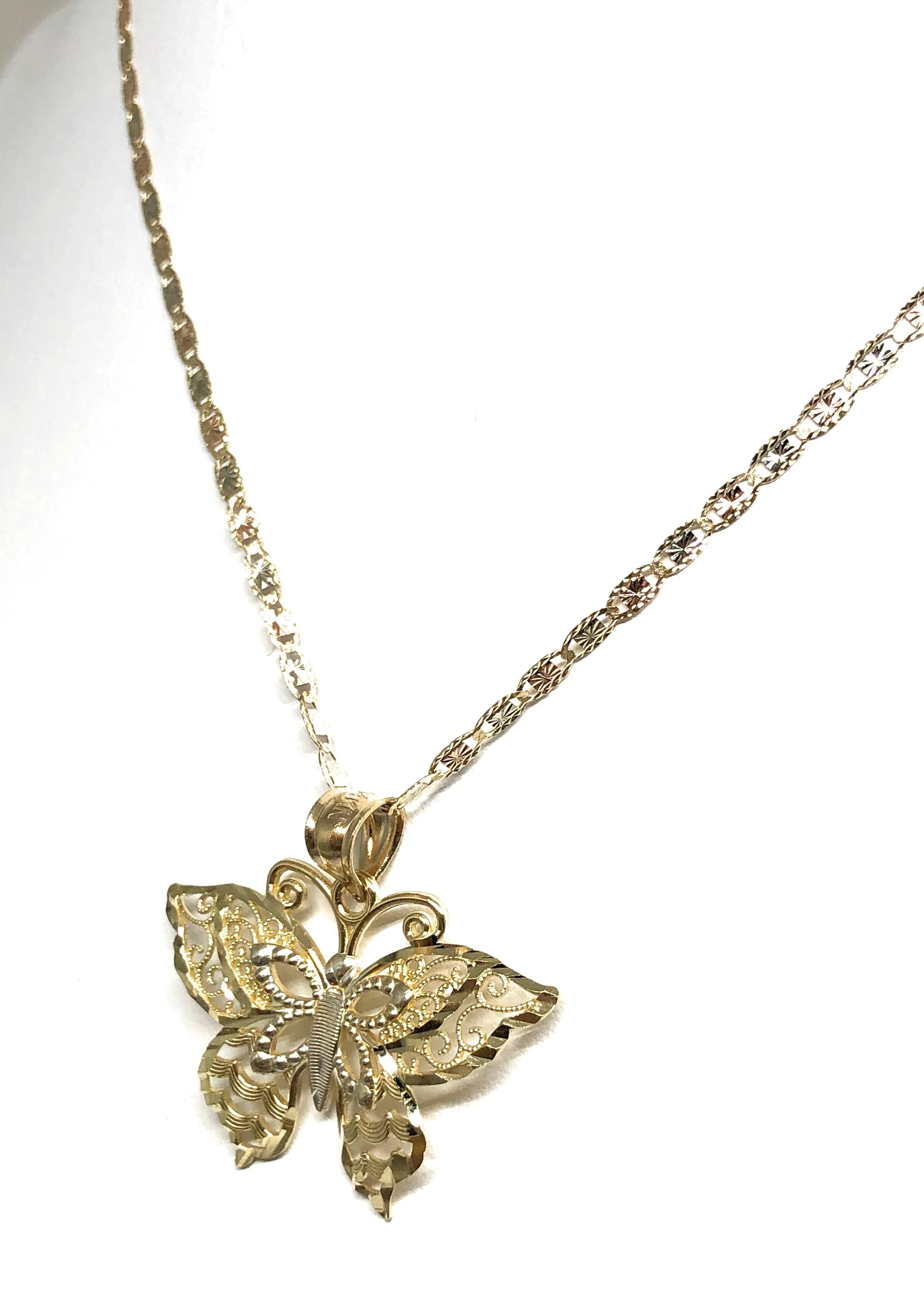 10k Solid Gold Butterfly Pendant Necklace Valentina Chain (SM, MED)