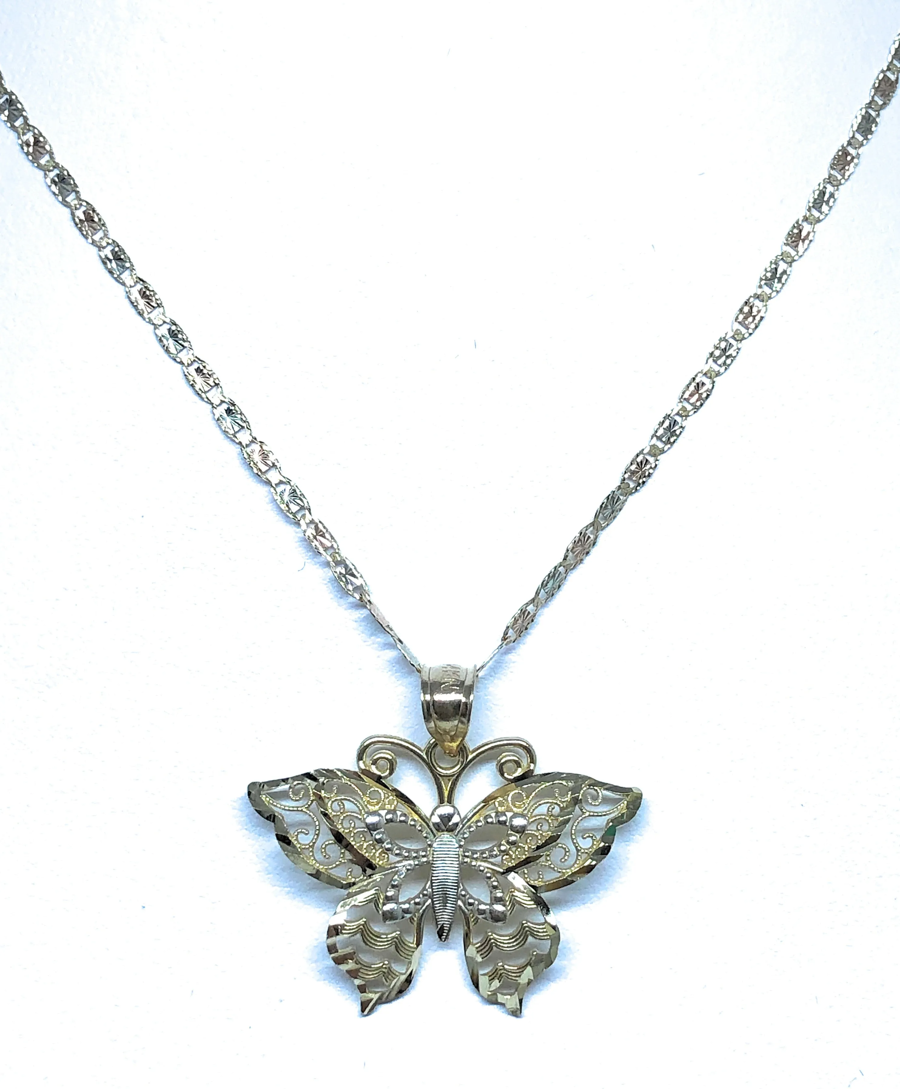 10k Solid Gold Butterfly Pendant Necklace Valentina Chain (SM, MED)