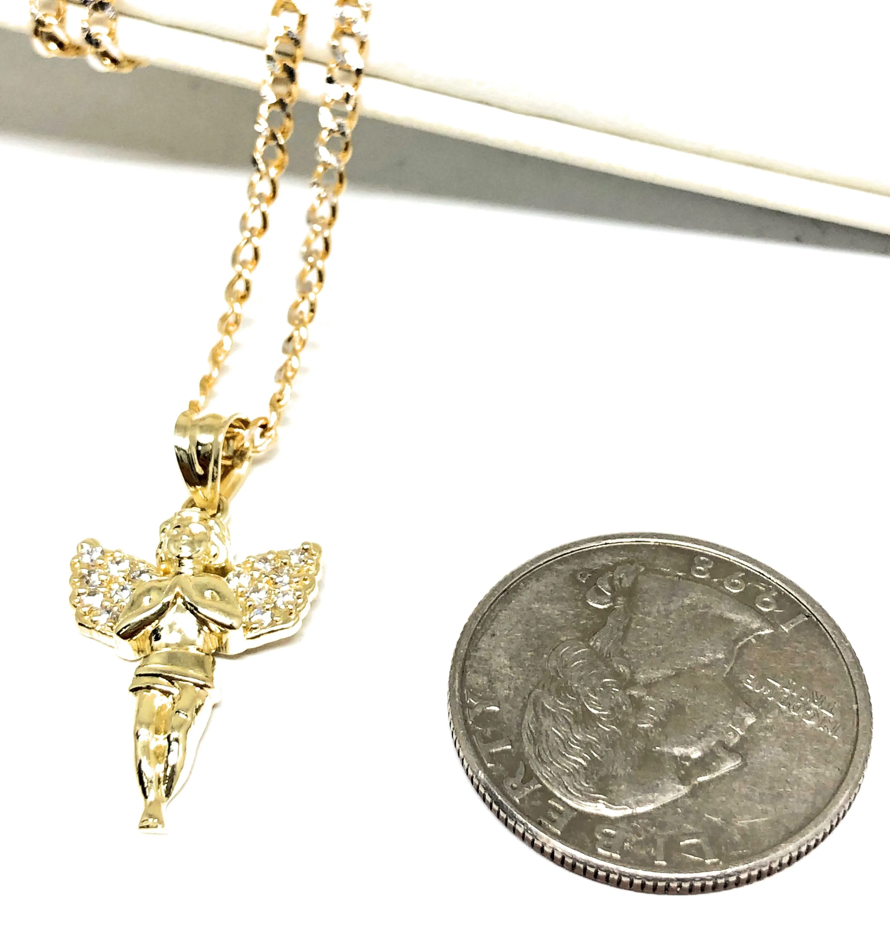 10k Solid Gold Yellow Angel Cubic Zirconia Pendant Necklace (SM,MED,LG)