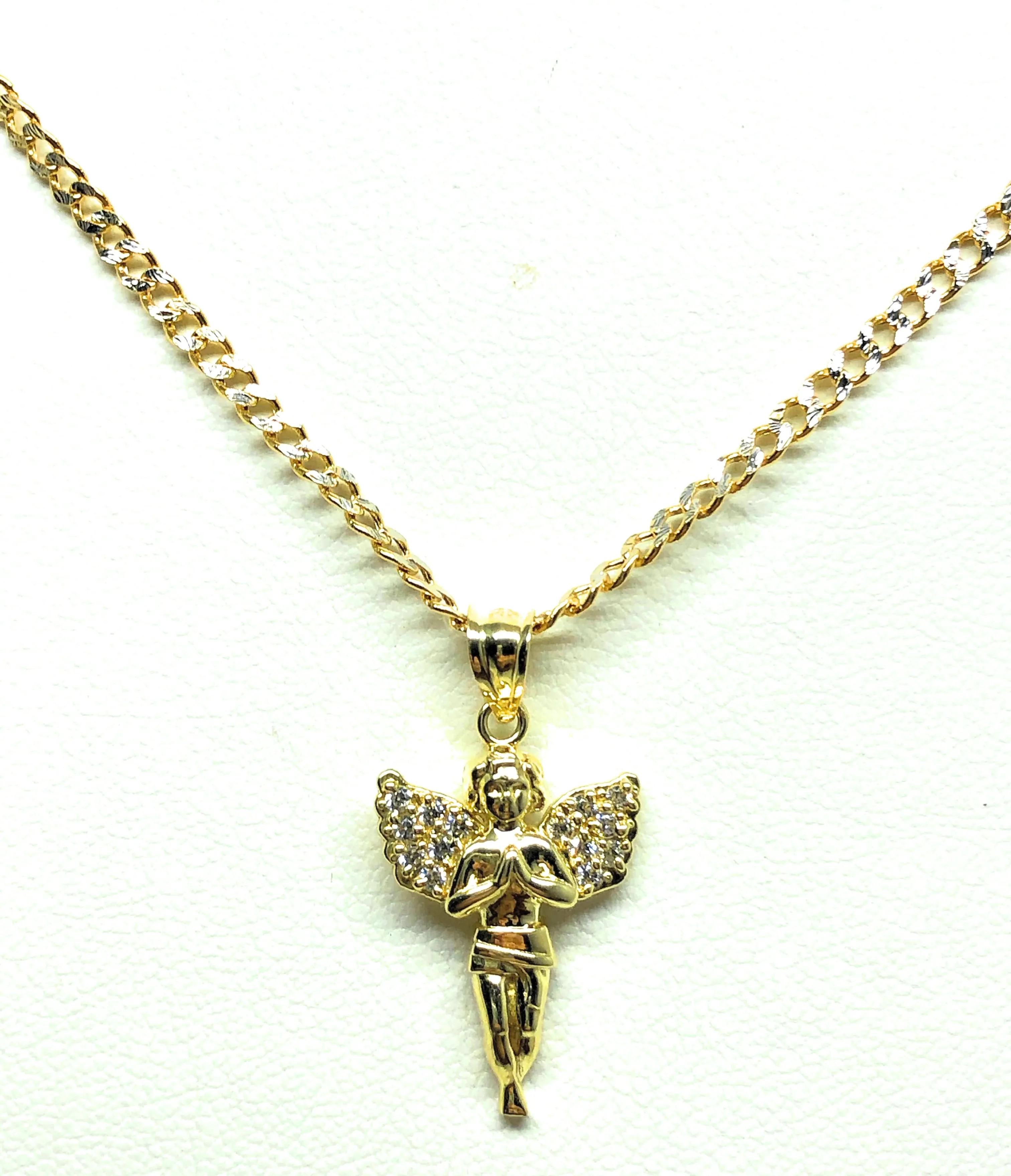 10k Solid Gold Yellow Angel Cubic Zirconia Pendant Necklace (SM,MED,LG)