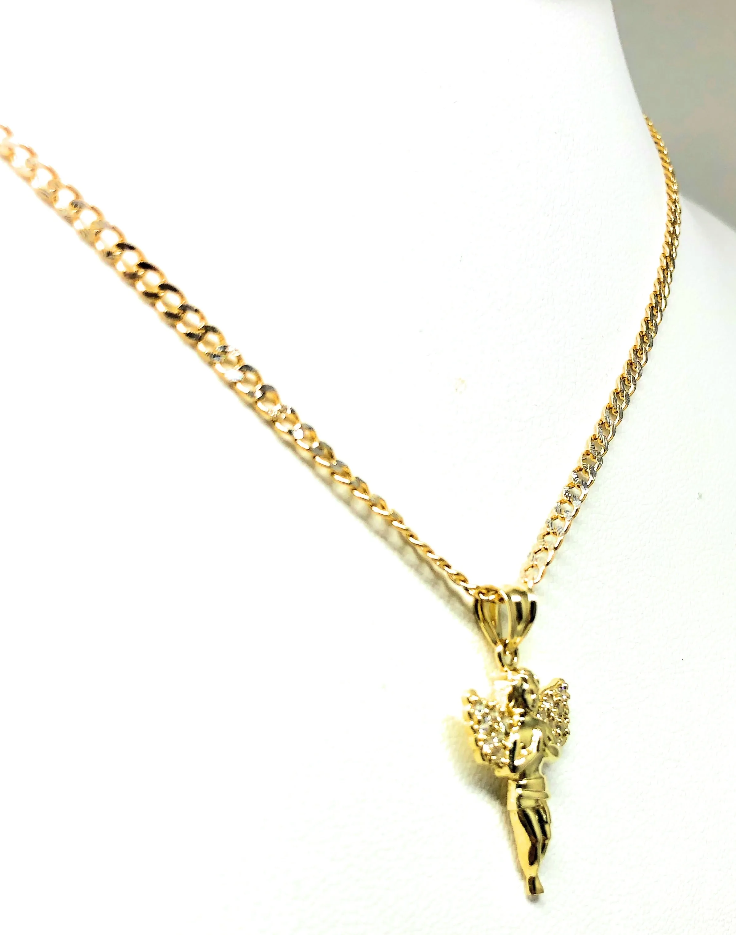 10k Solid Gold Yellow Angel Cubic Zirconia Pendant Necklace (SM,MED,LG)