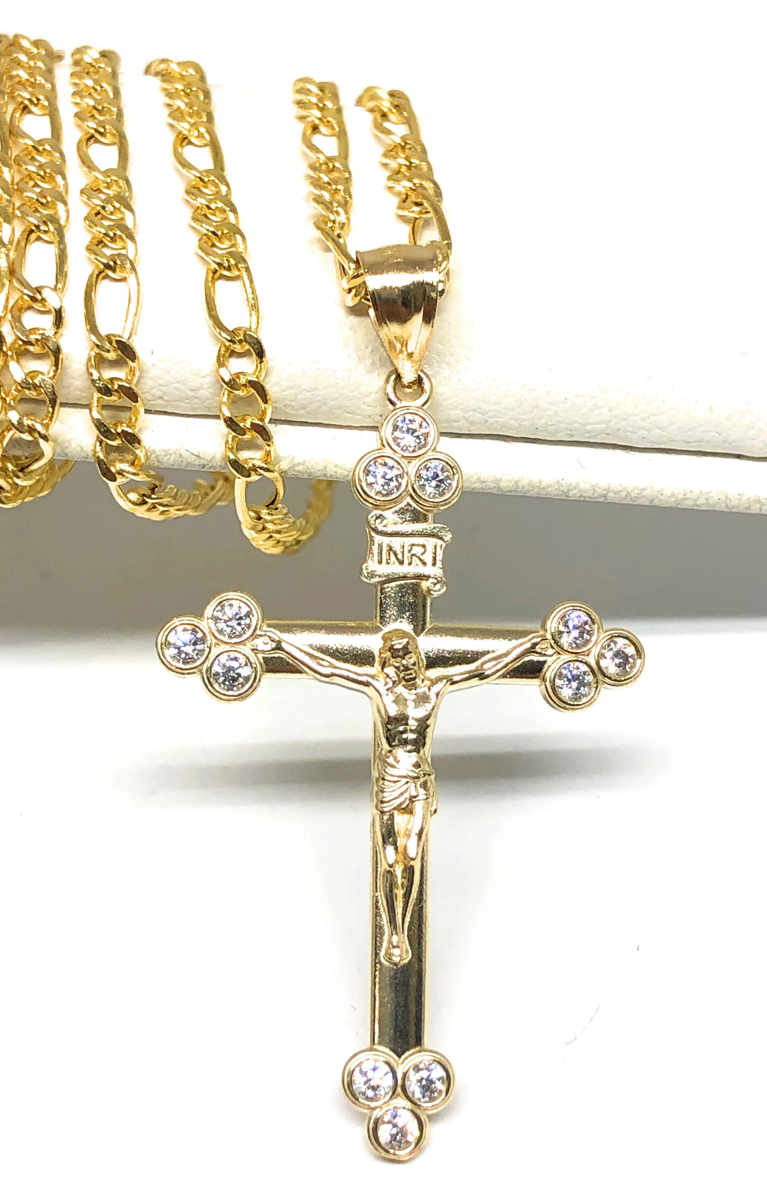 10k Solid Gold Yellow Classic INRI Jesus Cross Crucifix Pendant Necklace (SM,MED)