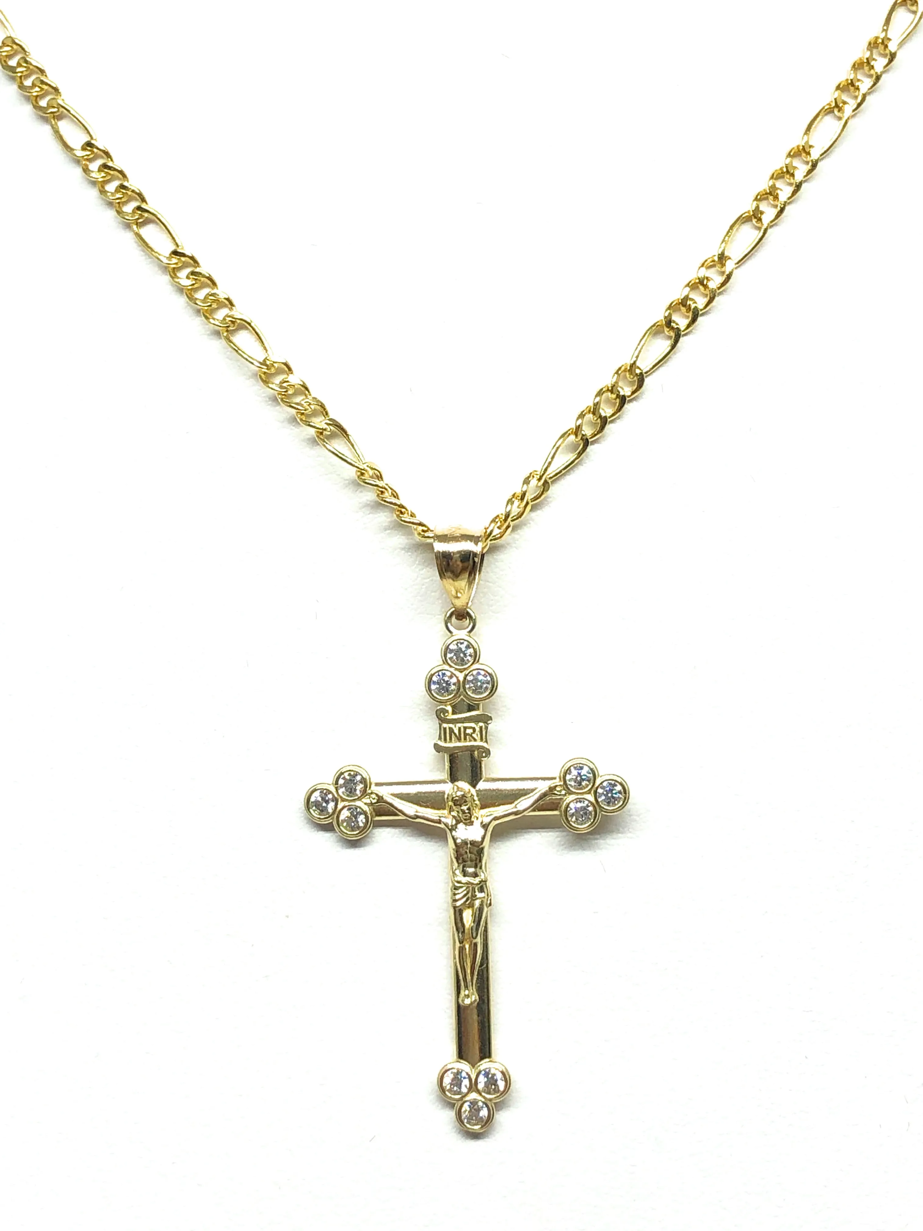 10k Solid Gold Yellow Classic INRI Jesus Cross Crucifix Pendant Necklace (SM,MED)