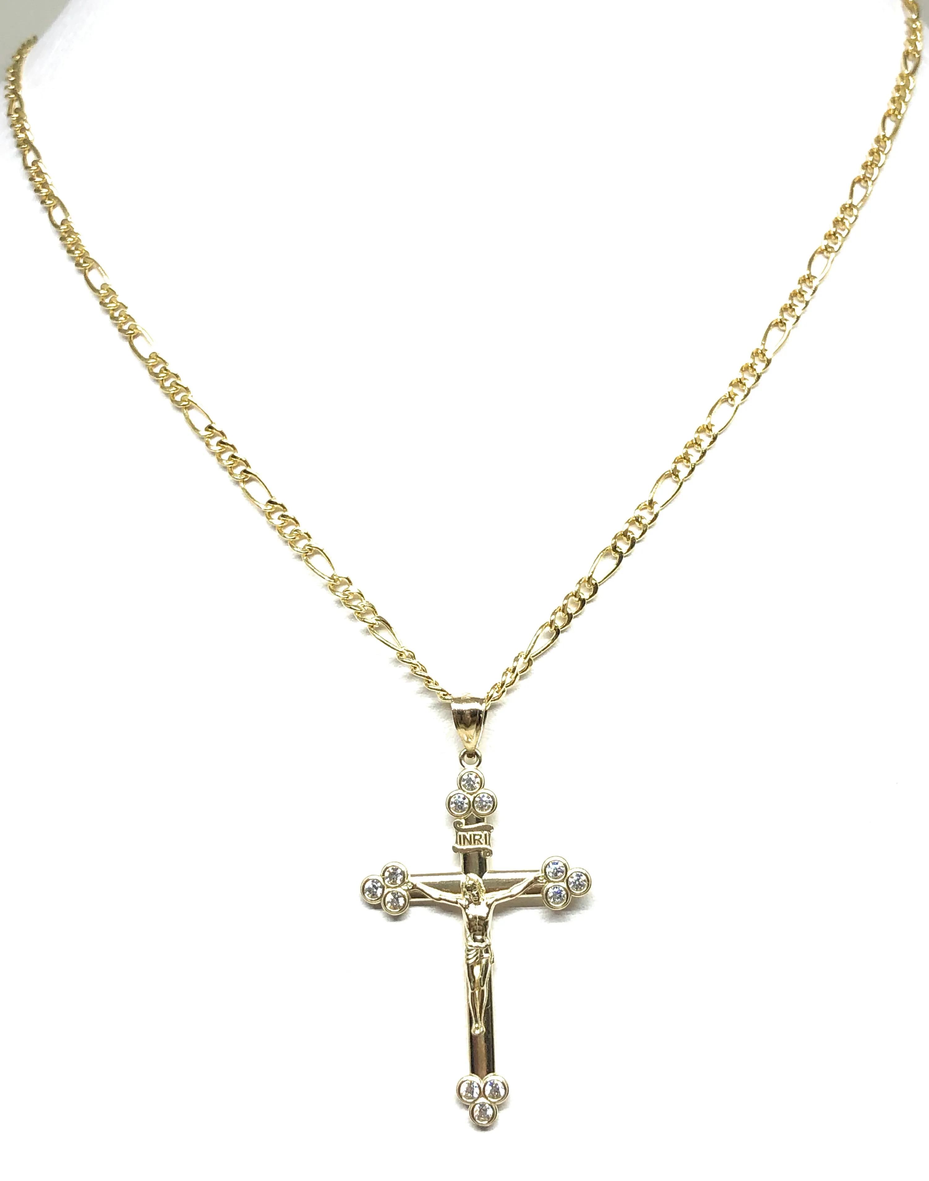 10k Solid Gold Yellow Classic INRI Jesus Cross Crucifix Pendant Necklace (SM,MED)