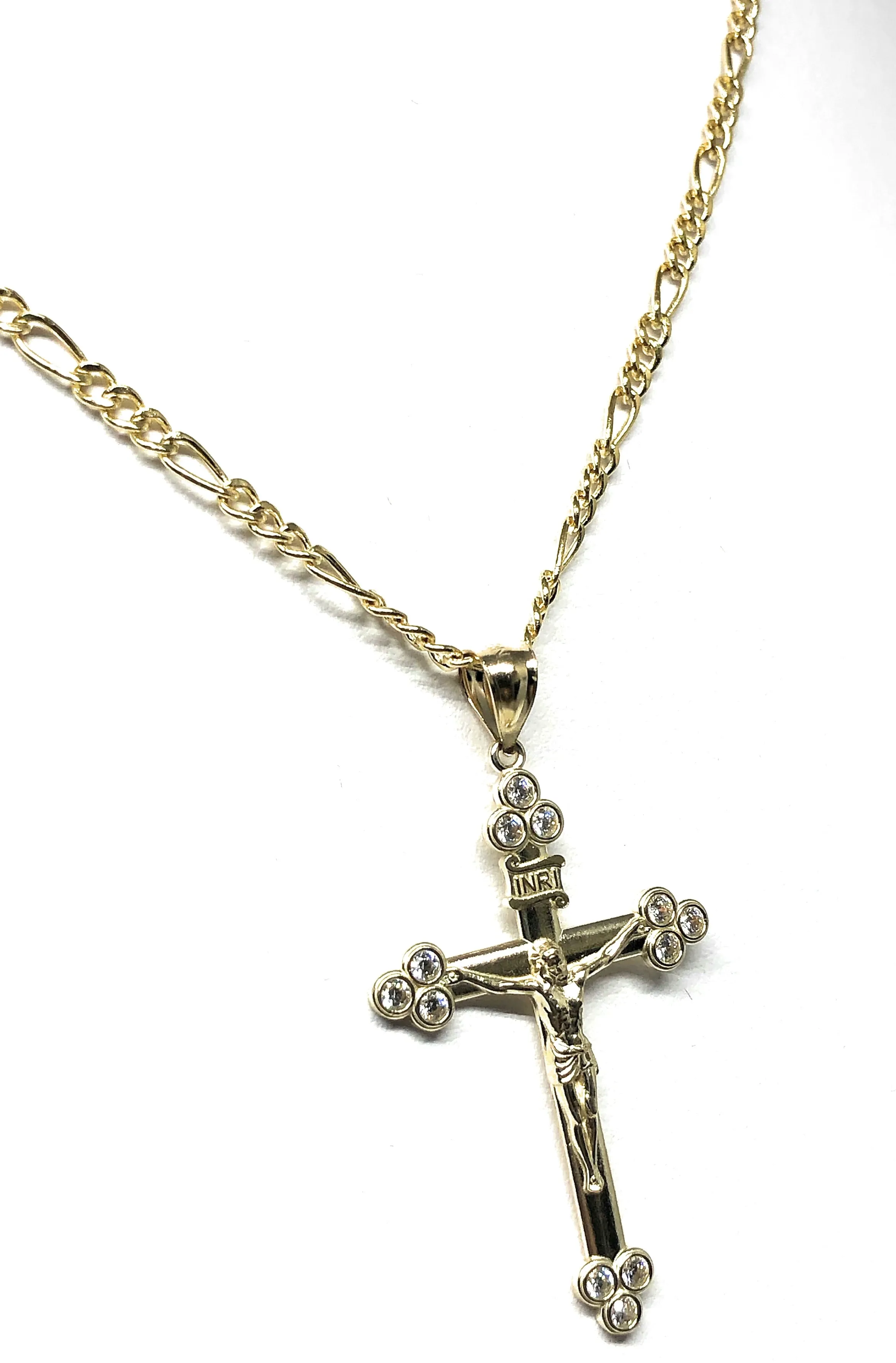 10k Solid Gold Yellow Classic INRI Jesus Cross Crucifix Pendant Necklace (SM,MED)