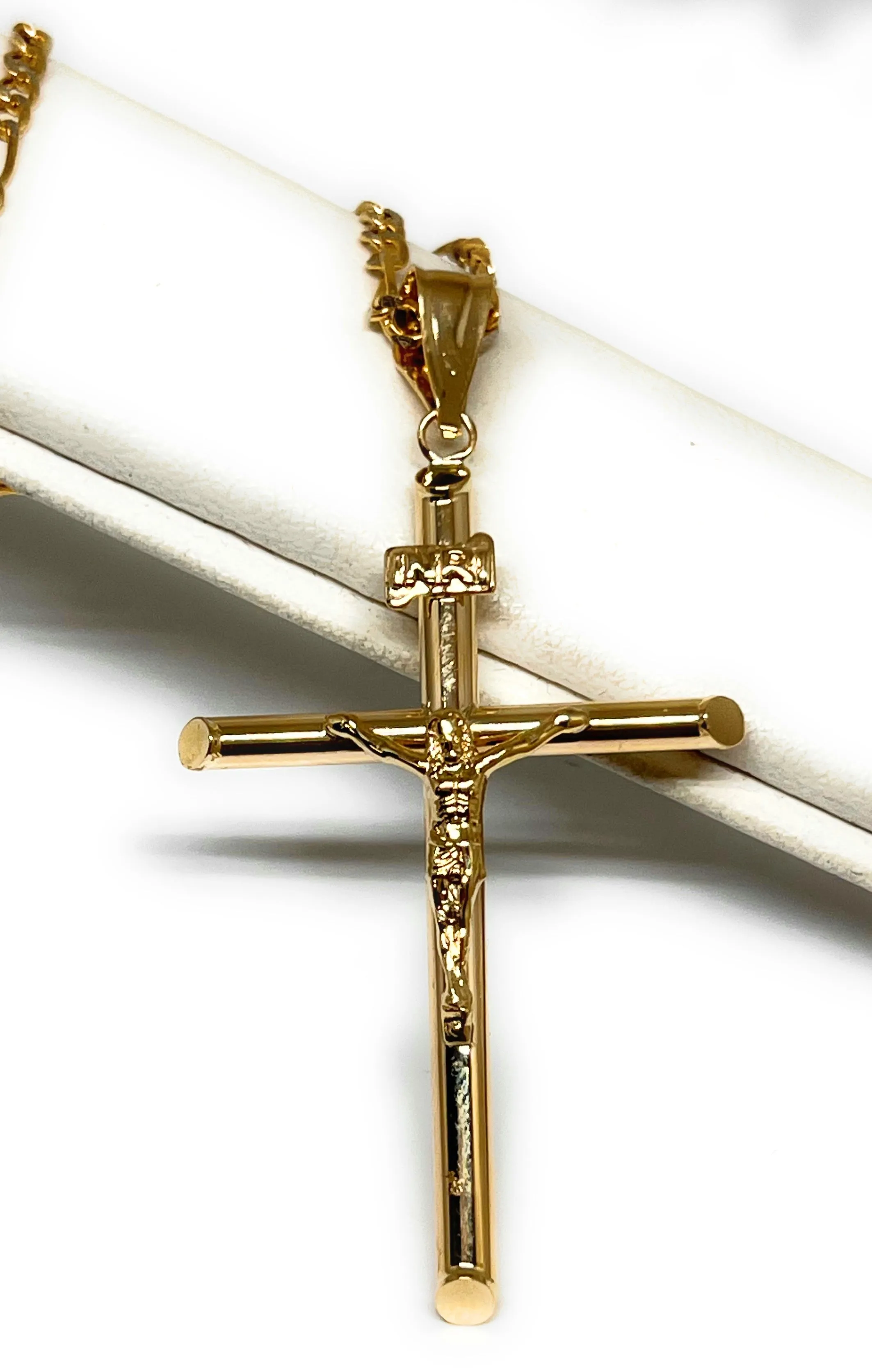 10k Solid Gold Yellow Classic Jesus Cross Crucifix Pendant Necklace (SM, MED, LG, XL) (MADE IN MX)