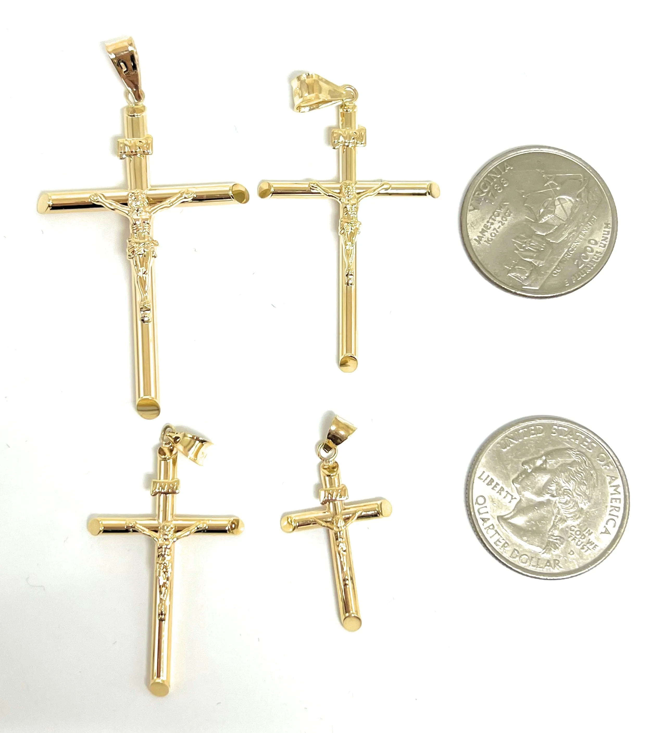 10k Solid Gold Yellow Classic Jesus Cross Crucifix Pendant Necklace (SM, MED, LG, XL) (MADE IN MX)