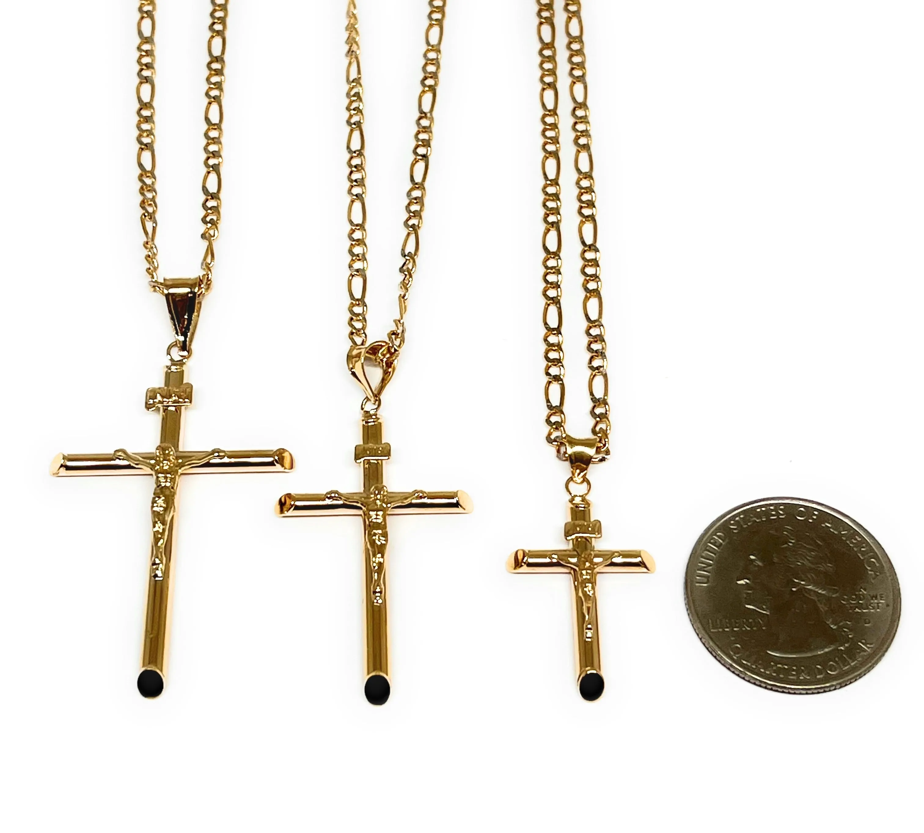 10k Solid Gold Yellow Classic Jesus Cross Crucifix Pendant Necklace (SM, MED, LG, XL) (MADE IN MX)