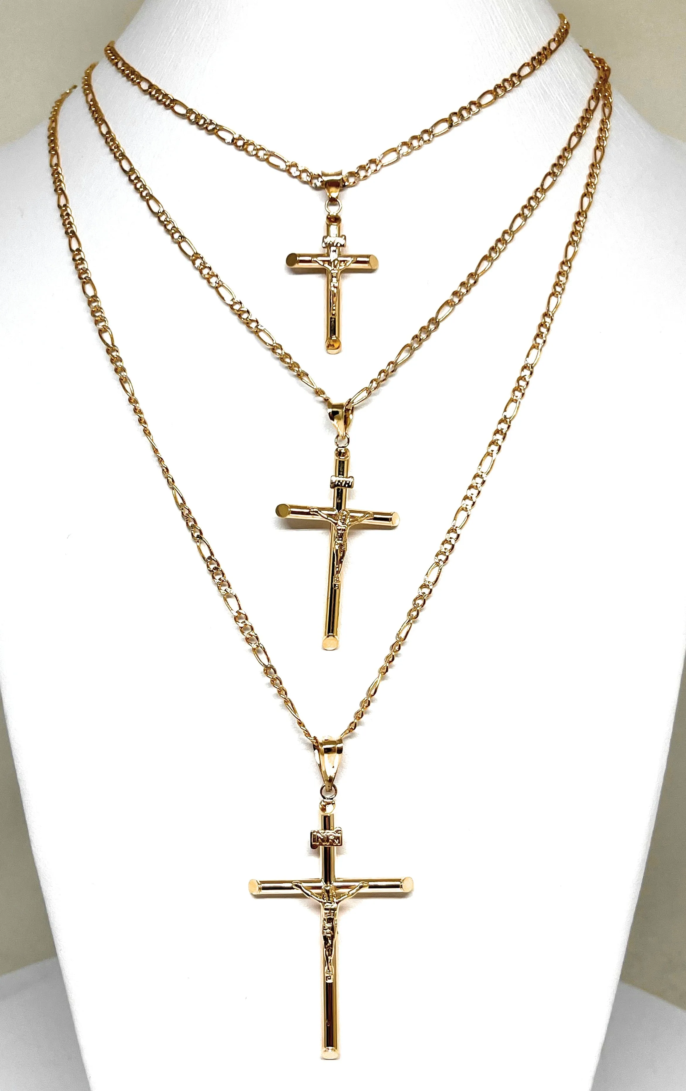 10k Solid Gold Yellow Classic Jesus Cross Crucifix Pendant Necklace (SM, MED, LG, XL) (MADE IN MX)