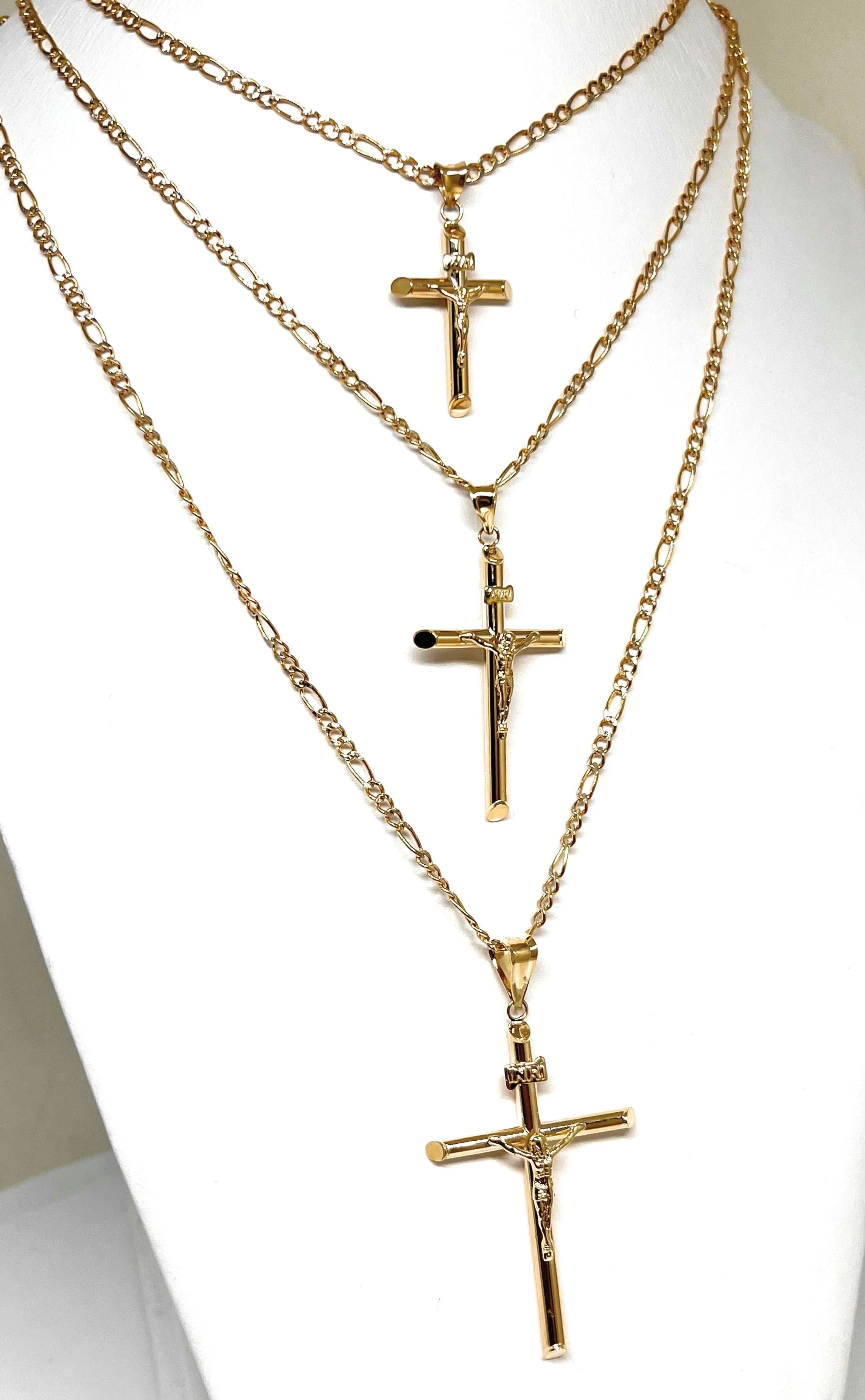 10k Solid Gold Yellow Classic Jesus Cross Crucifix Pendant Necklace (SM, MED, LG, XL) (MADE IN MX)