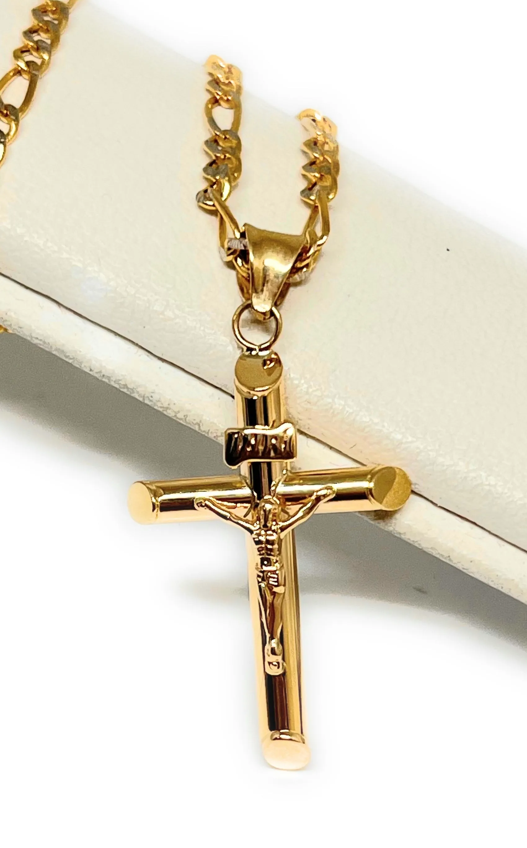 10k Solid Gold Yellow Classic Jesus Cross Crucifix Pendant Necklace (SM, MED, LG, XL) (MADE IN MX)