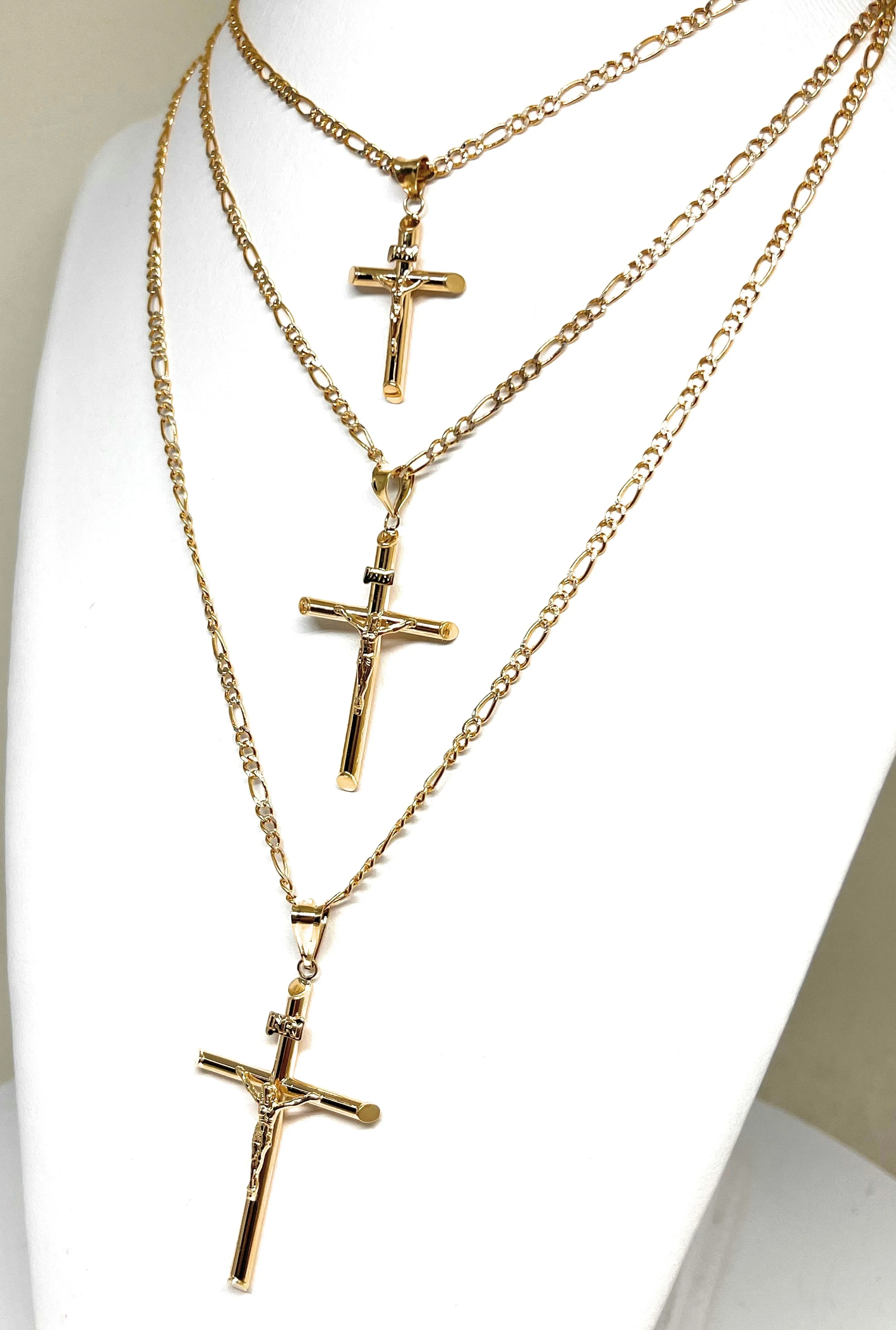 10k Solid Gold Yellow Classic Jesus Cross Crucifix Pendant Necklace (SM, MED, LG, XL) (MADE IN MX)