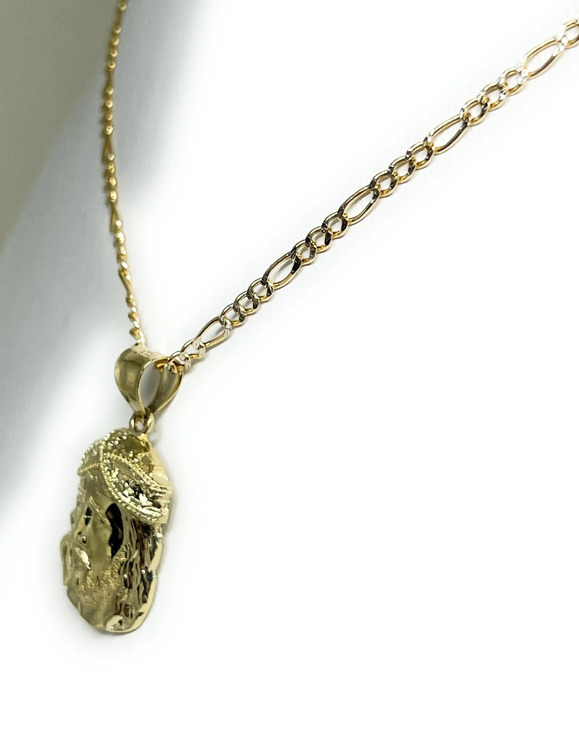 10k Solid Gold Yellow Classic Jesus Face Pendant Necklace (SM, MED, LG)