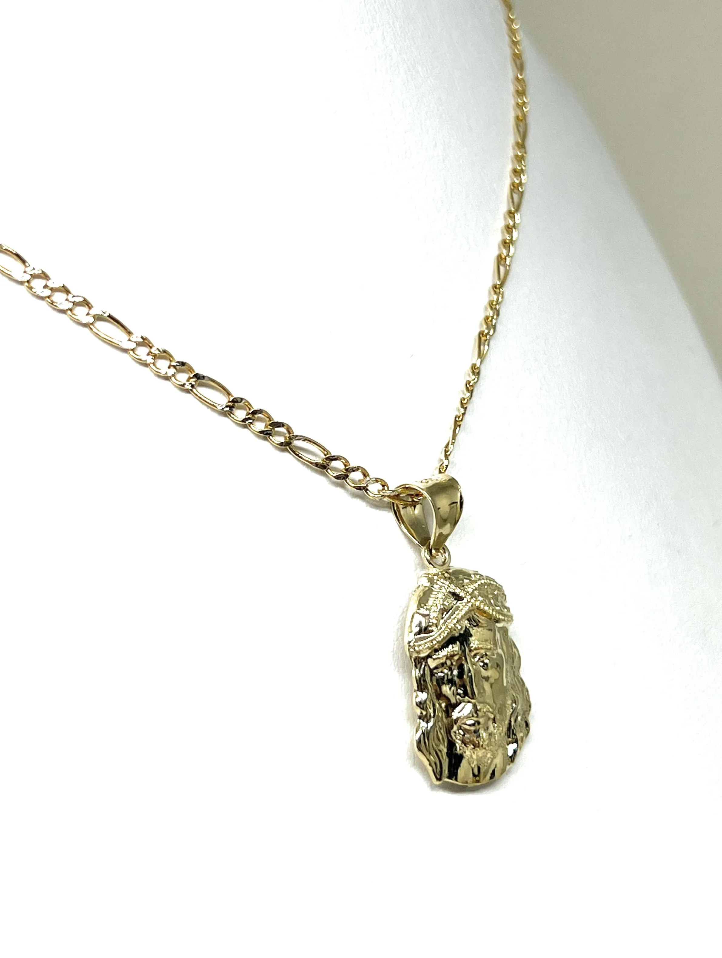 10k Solid Gold Yellow Classic Jesus Face Pendant Necklace (SM, MED, LG)