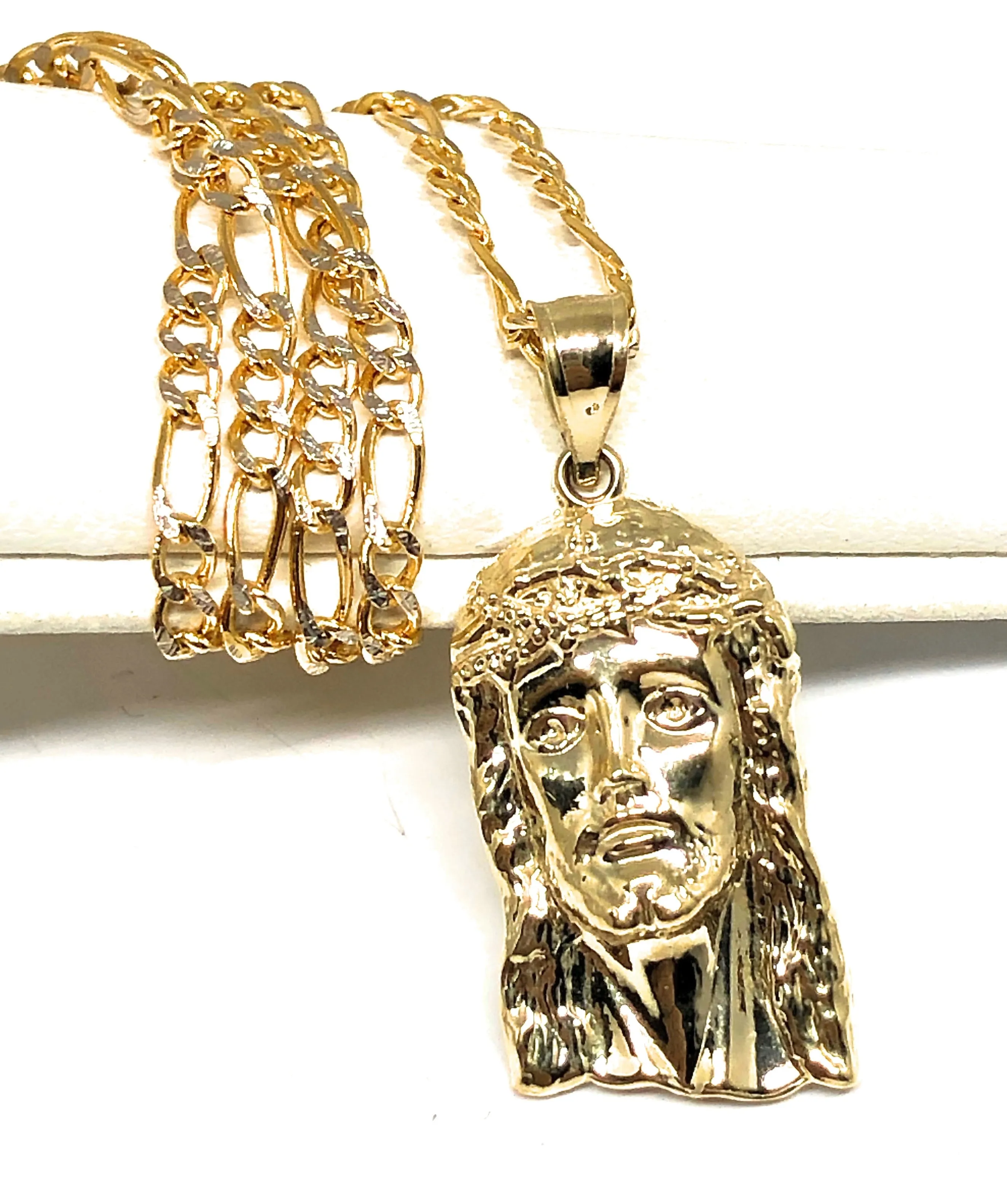 10k Solid Gold Yellow Classic Jesus Face Pendant Necklace (XS, SM, MED, LG, XL)