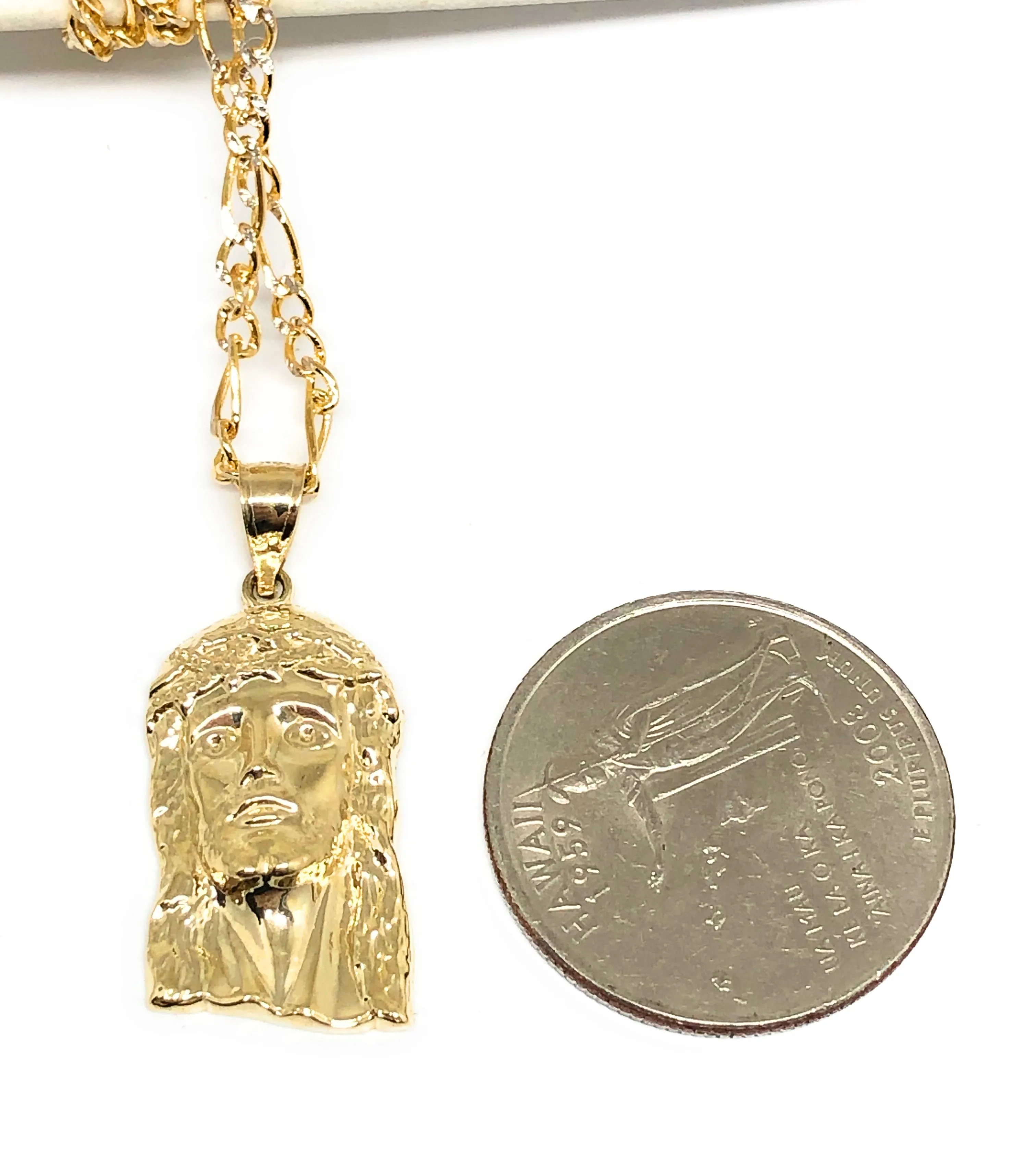 10k Solid Gold Yellow Classic Jesus Face Pendant Necklace (XS, SM, MED, LG, XL)