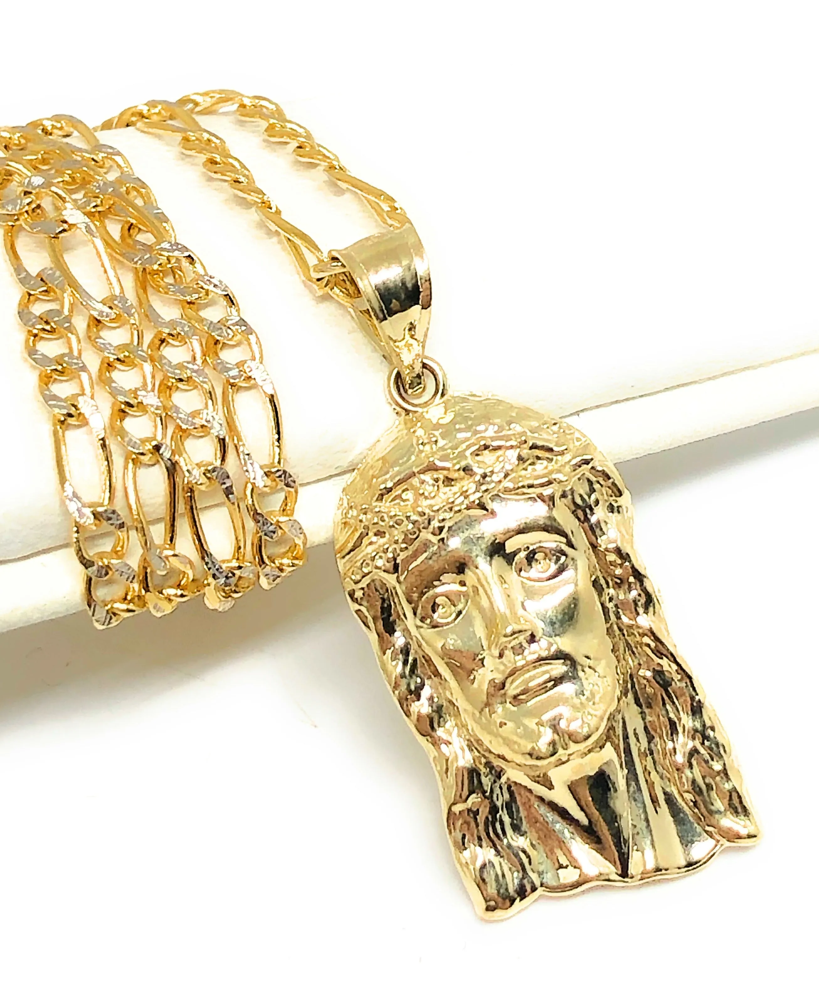 10k Solid Gold Yellow Classic Jesus Face Pendant Necklace (XS, SM, MED, LG, XL)