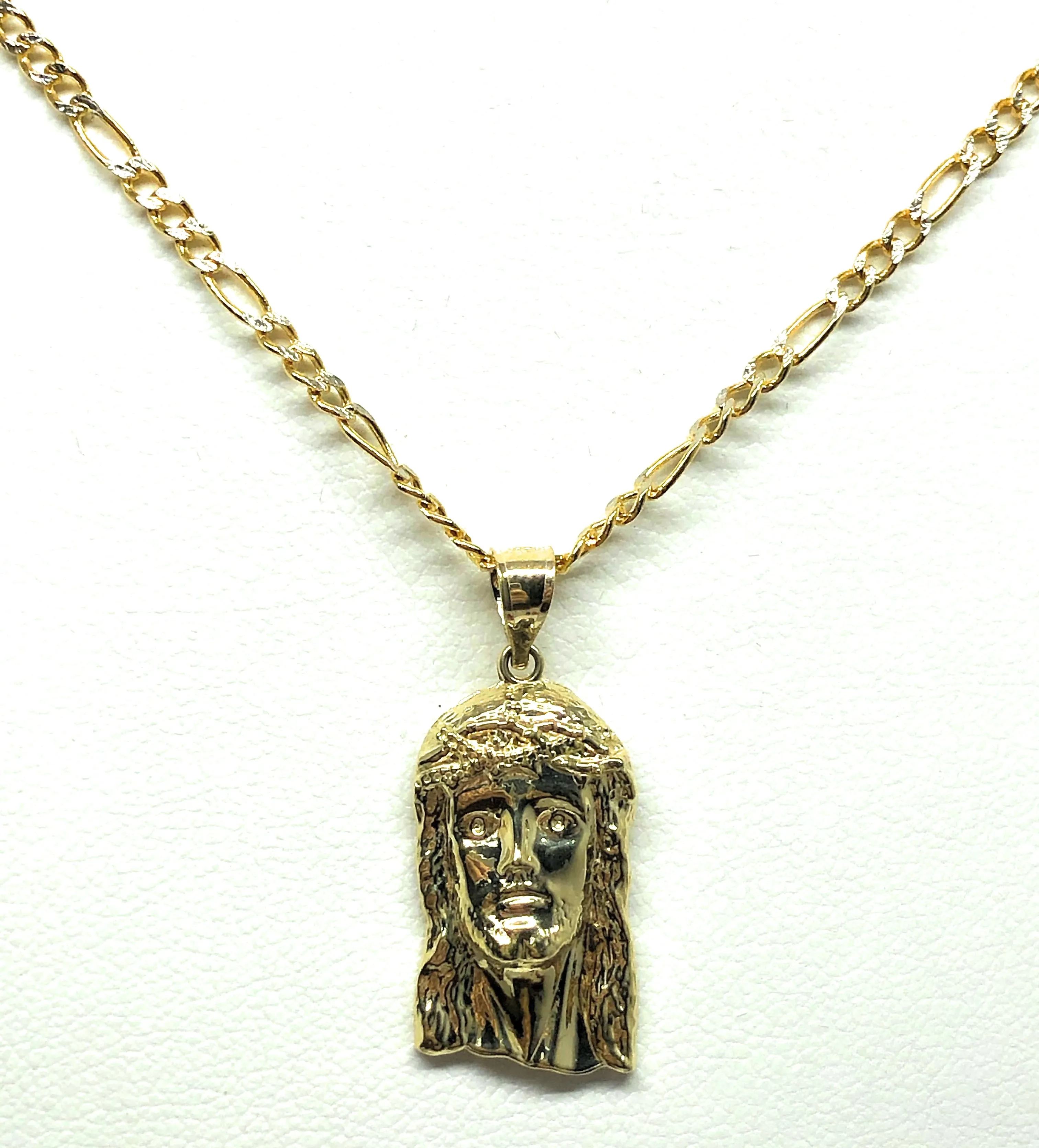 10k Solid Gold Yellow Classic Jesus Face Pendant Necklace (XS, SM, MED, LG, XL)