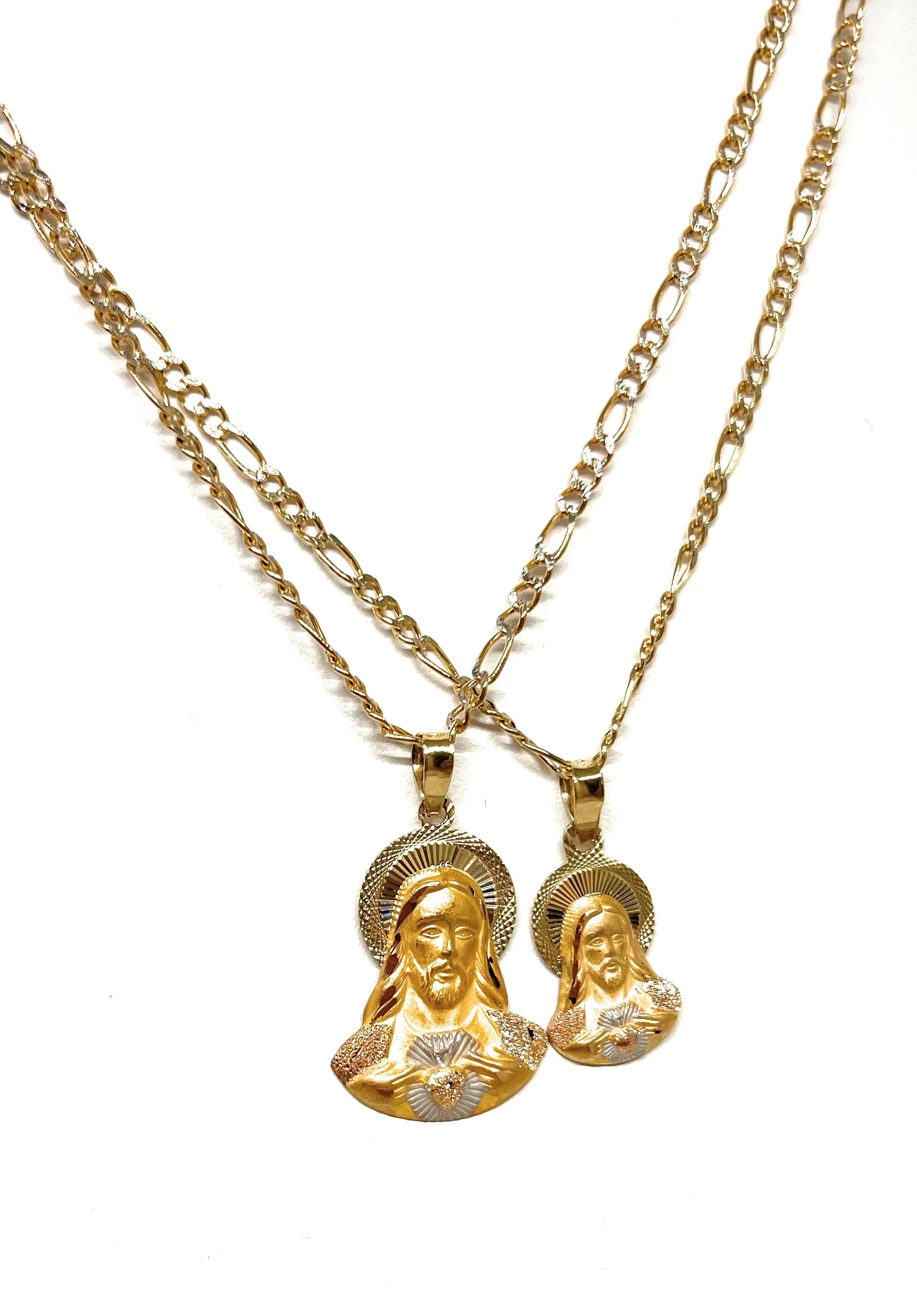 10k Solid Gold Yellow Jesus Sagrado Corazon Pendant Necklace (SM,MED) (MADE IN MX)