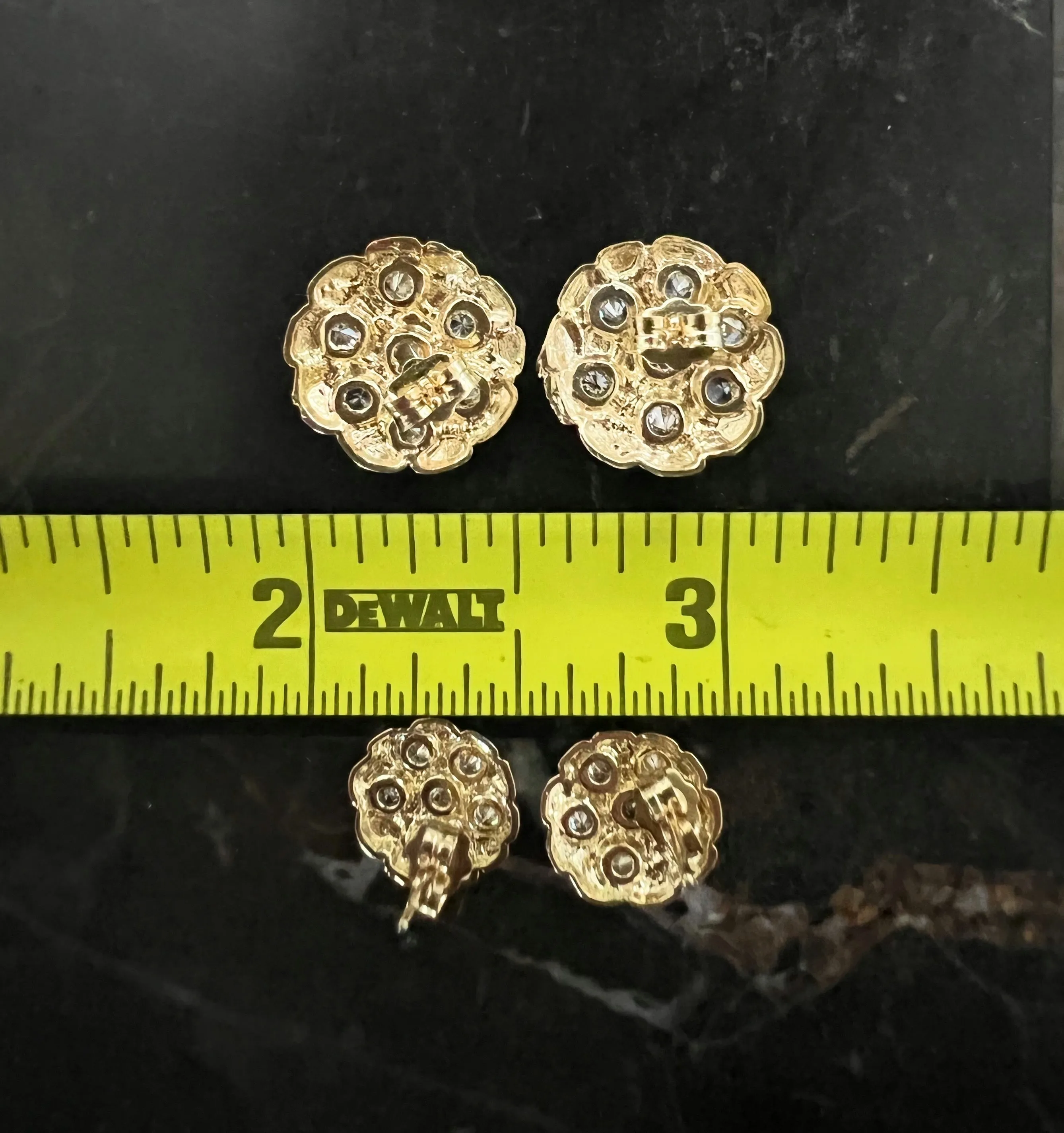 10k Solid Gold Yellow Nugget Cluster CZ Stud Earrings (SM,MED)