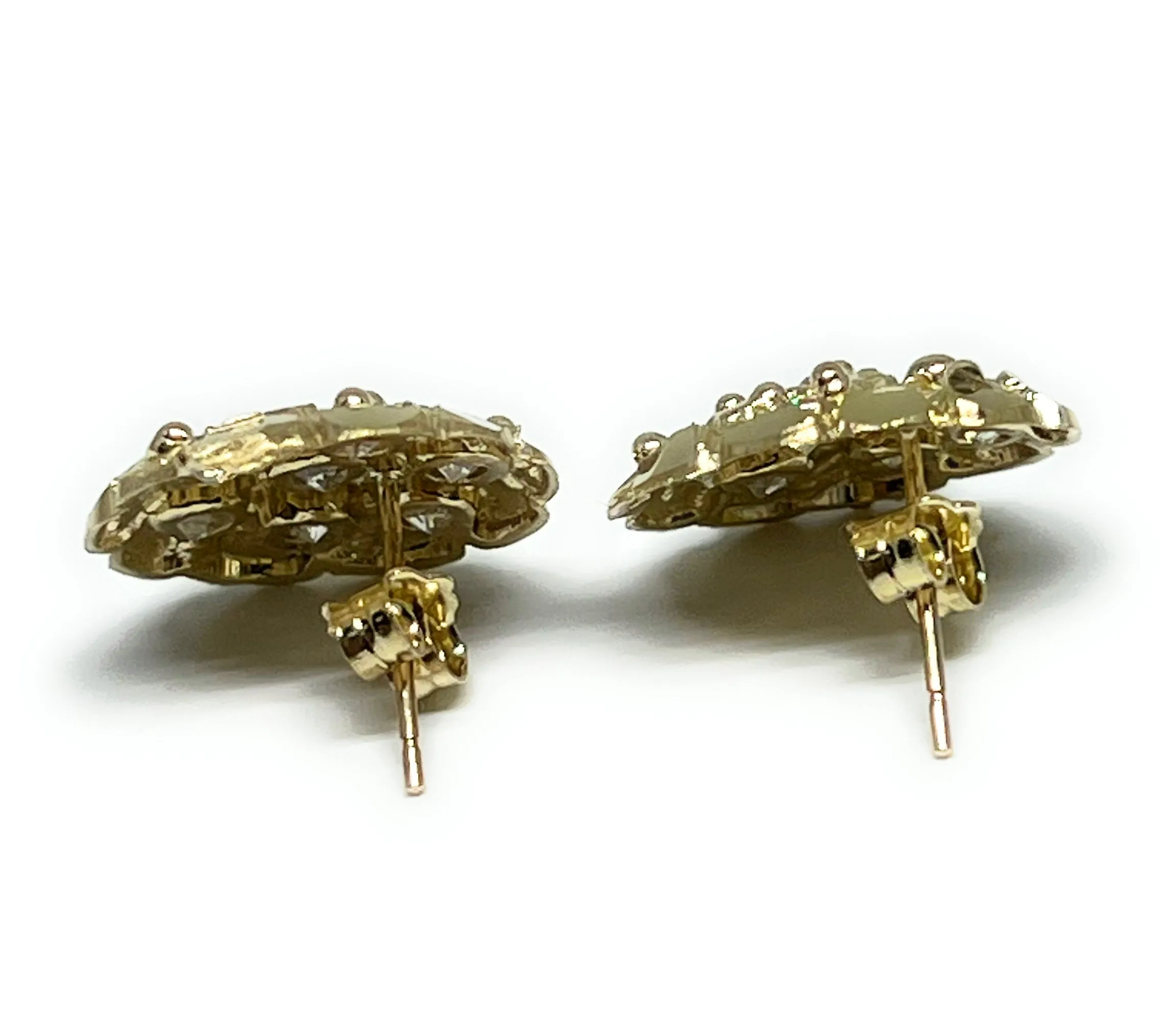 10k Solid Gold Yellow Nugget Cluster CZ Stud Earrings (SM,MED)