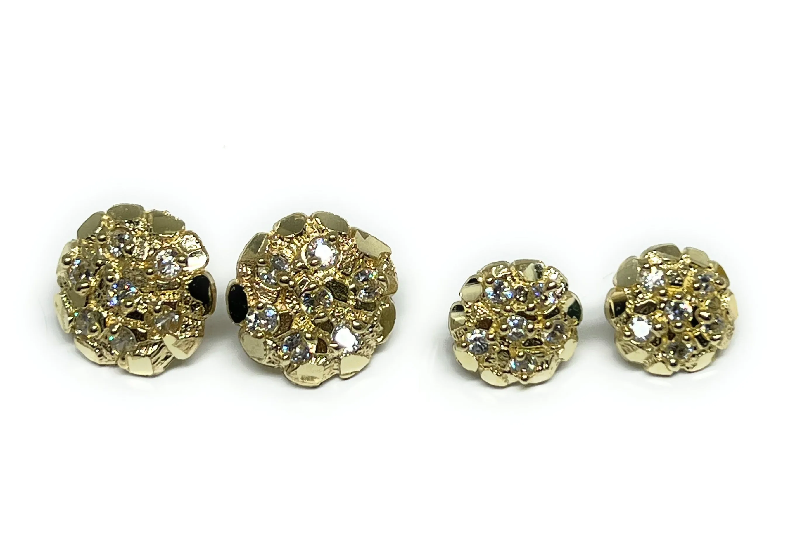 10k Solid Gold Yellow Nugget Cluster CZ Stud Earrings (SM,MED)