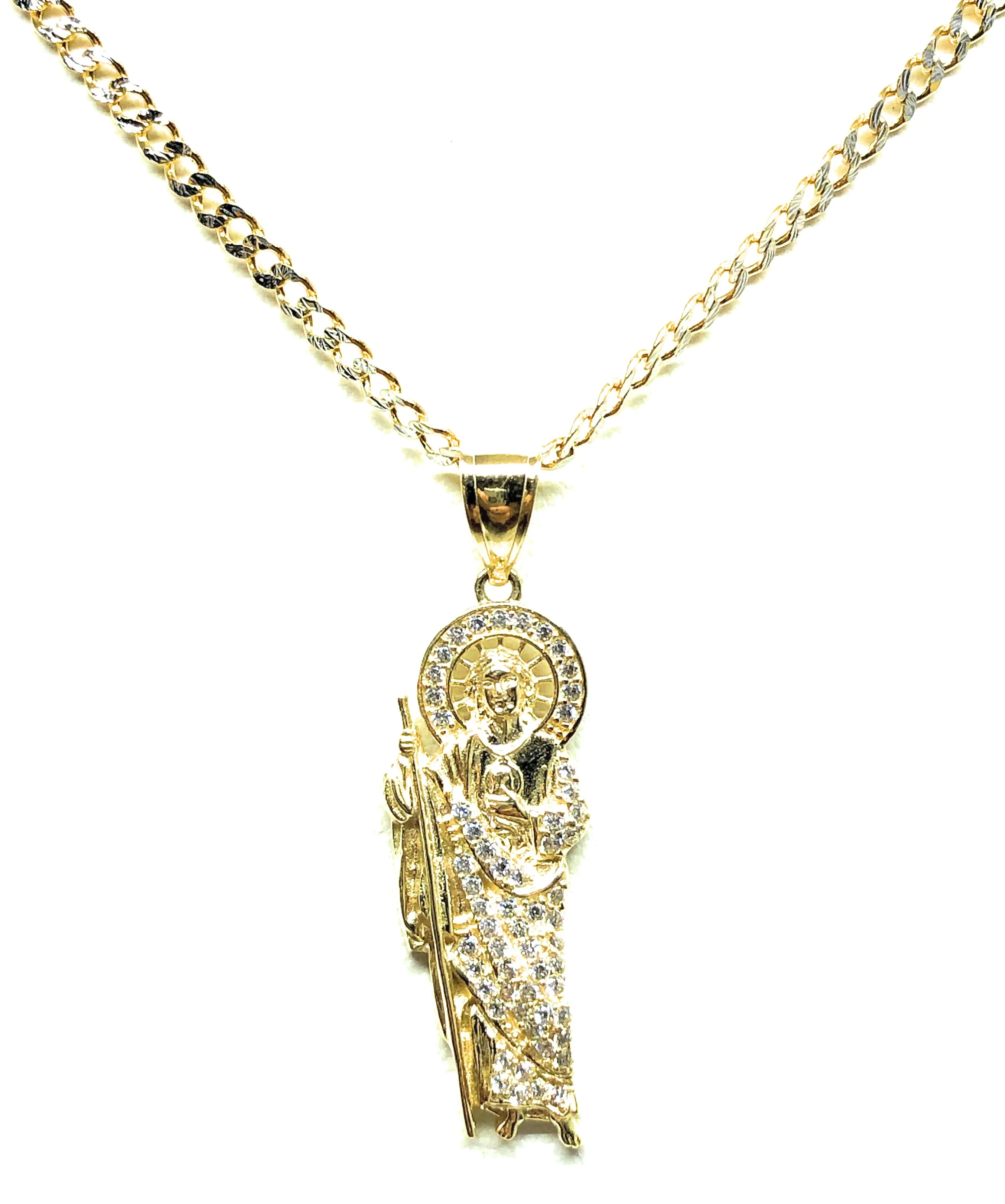 10k Solid Gold Yellow Saan Judas Cubic Zirconia Pendant Necklace (XS, SM, MED)