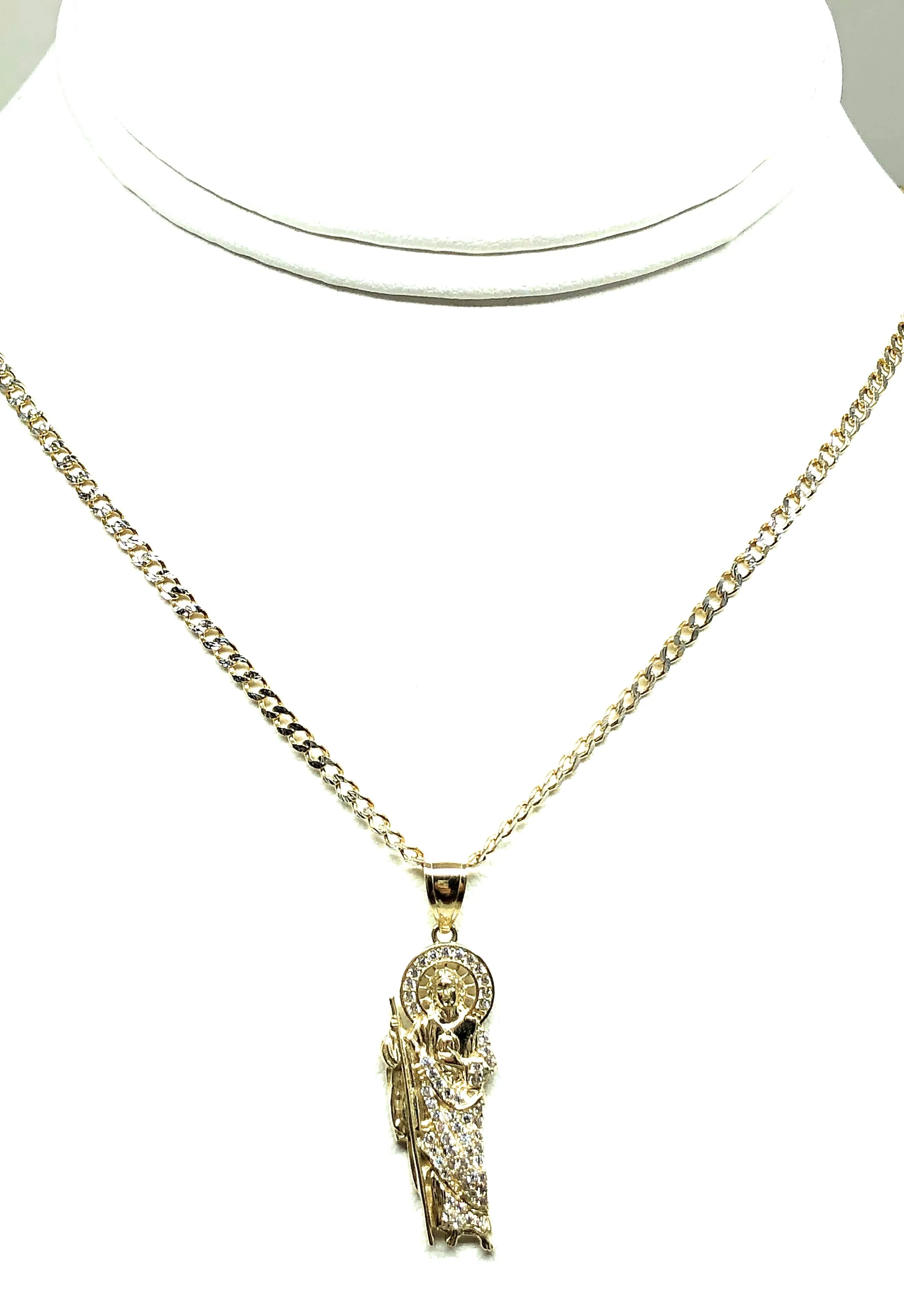 10k Solid Gold Yellow Saan Judas Cubic Zirconia Pendant Necklace (XS, SM, MED)