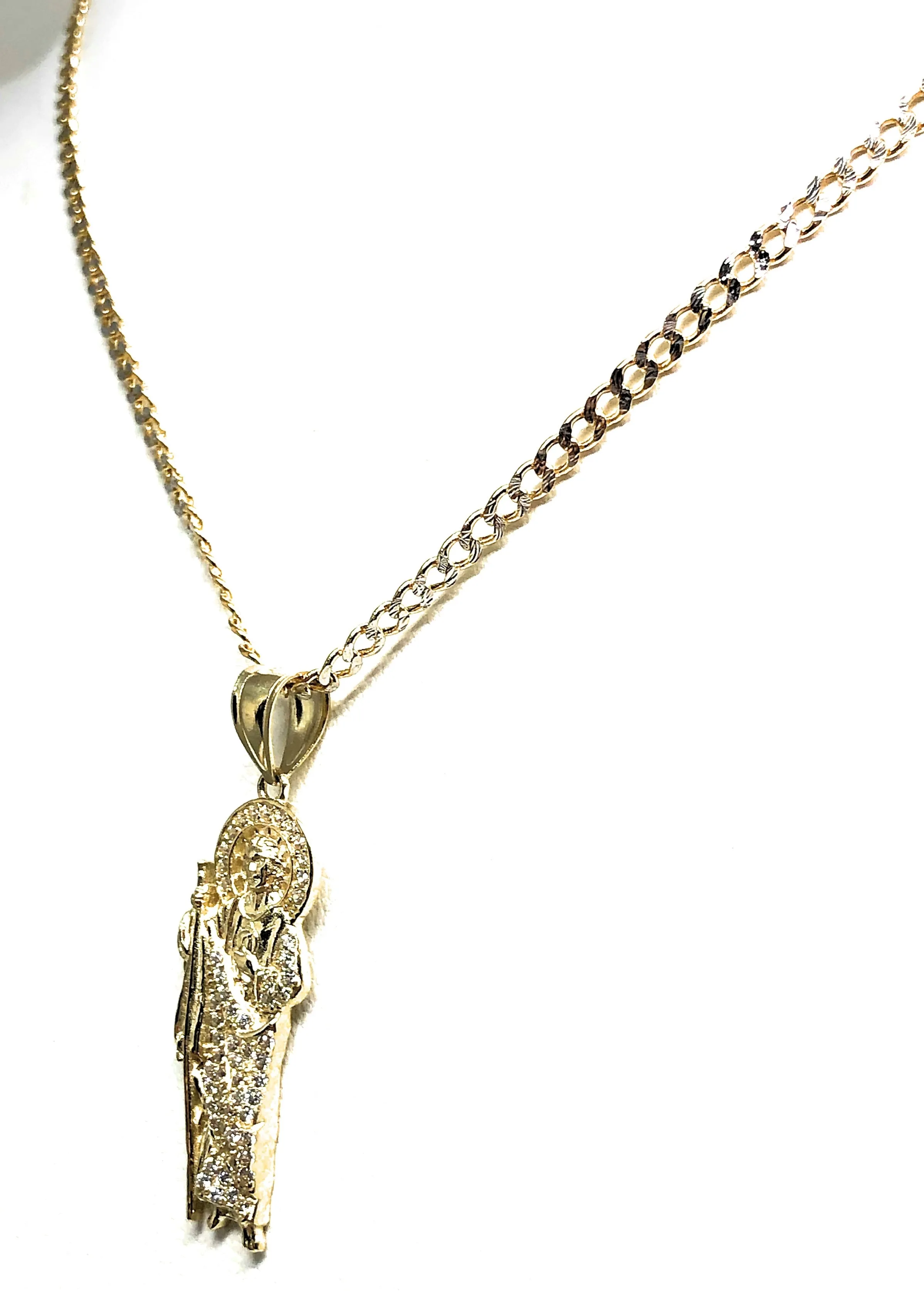 10k Solid Gold Yellow Saan Judas Cubic Zirconia Pendant Necklace (XS, SM, MED)