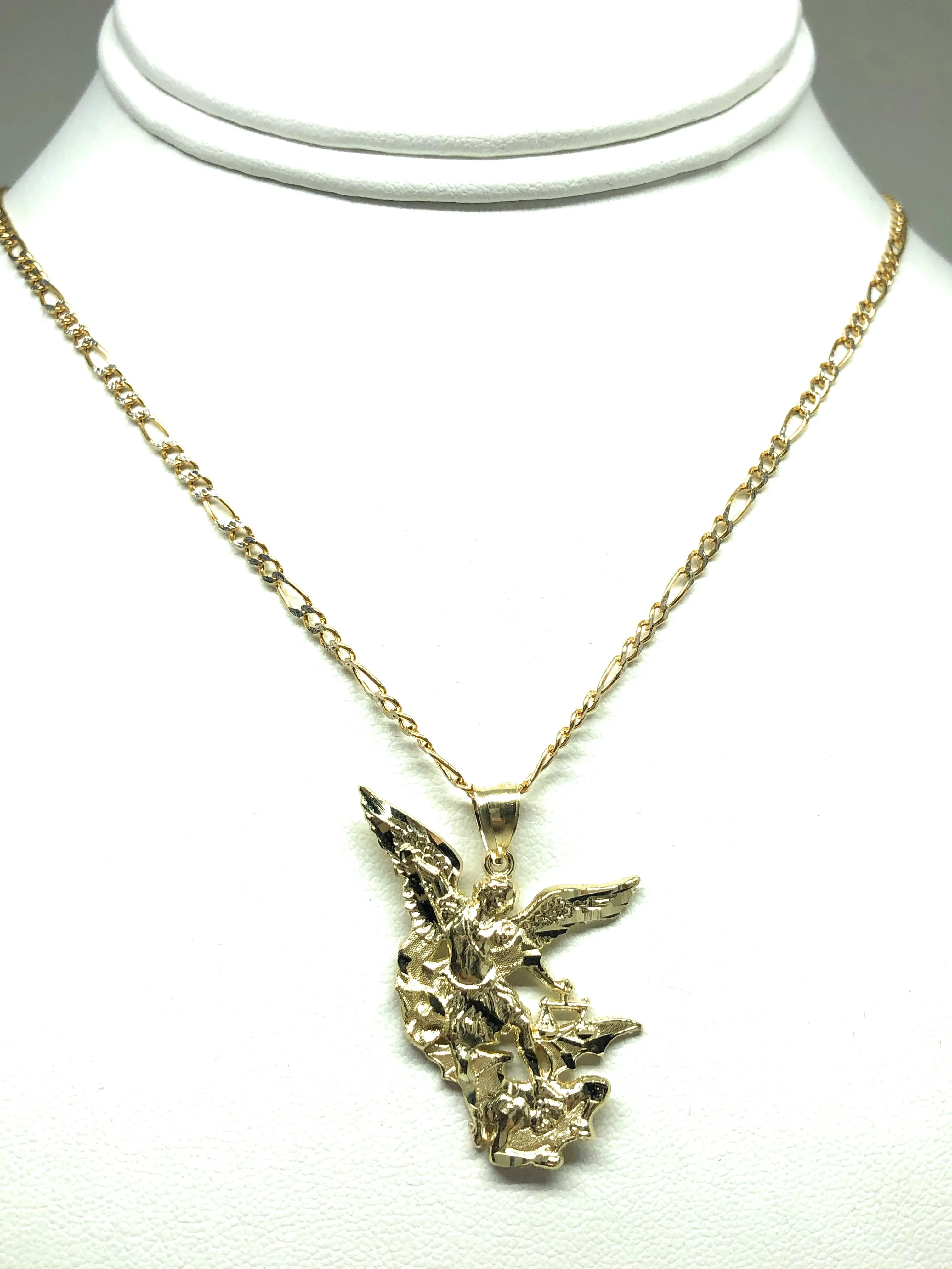 10k Solid Gold Yellow St. Michael Archangel Pendant Necklace (SM,MED,LG)