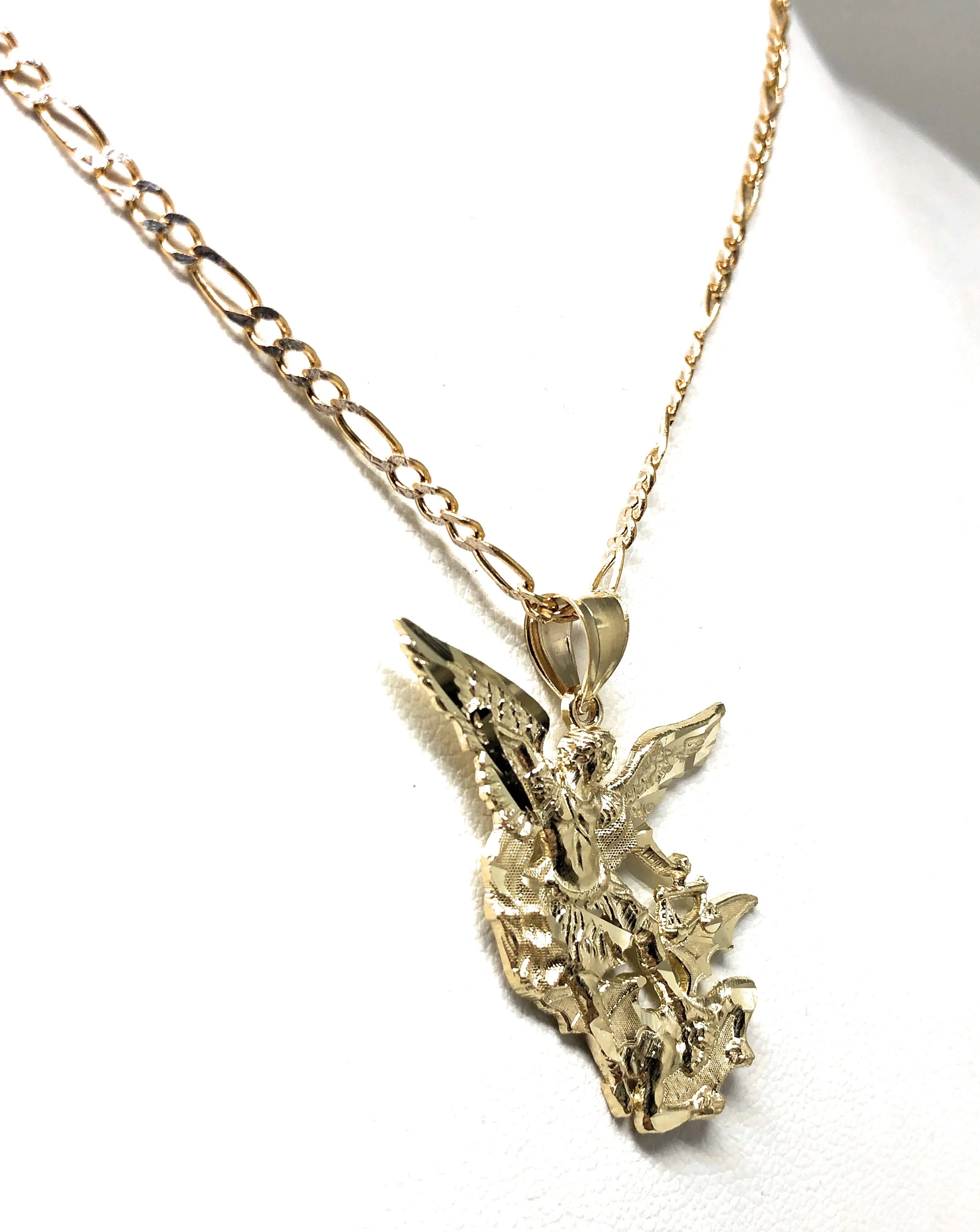 10k Solid Gold Yellow St. Michael Archangel Pendant Necklace (SM,MED,LG)