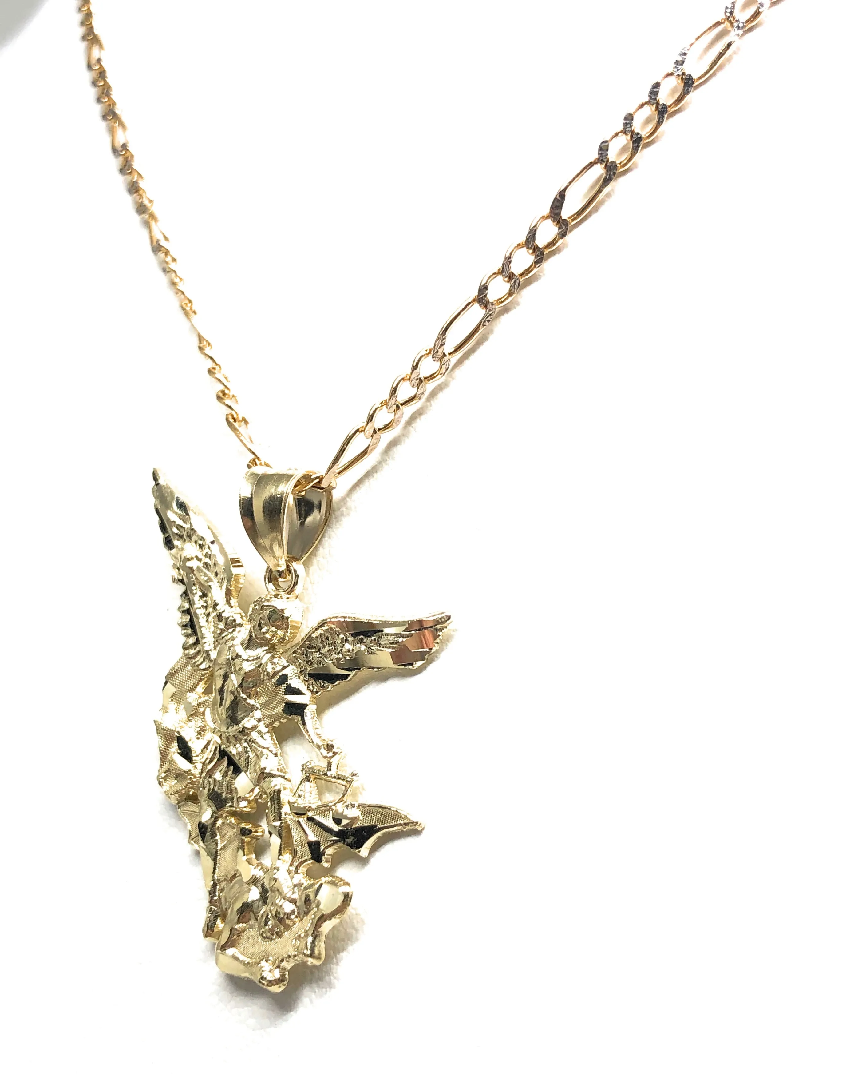 10k Solid Gold Yellow St. Michael Archangel Pendant Necklace (SM,MED,LG)