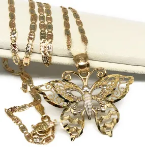 14k Solid Gold Butterfly Pendant Necklace Valentina Chain (SM, MED)