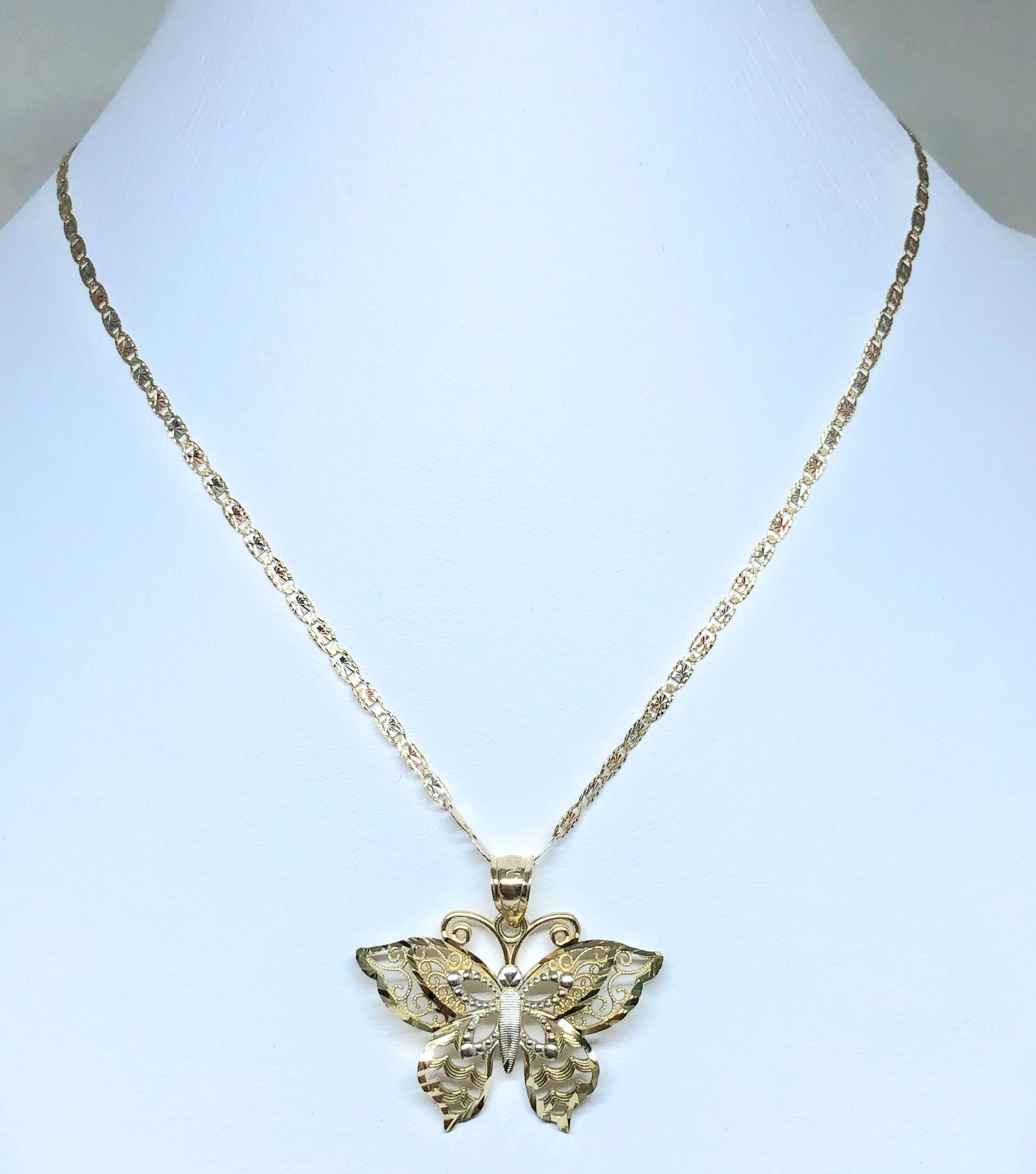 14k Solid Gold Butterfly Pendant Necklace Valentina Chain (SM, MED)