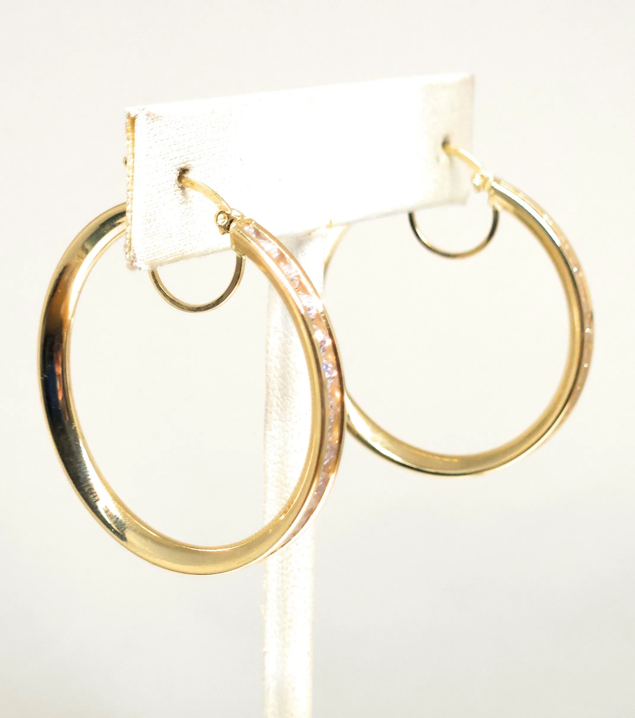 14k Solid Gold Cubic Zirconia Hoop Earrings (SM,MED,LG)