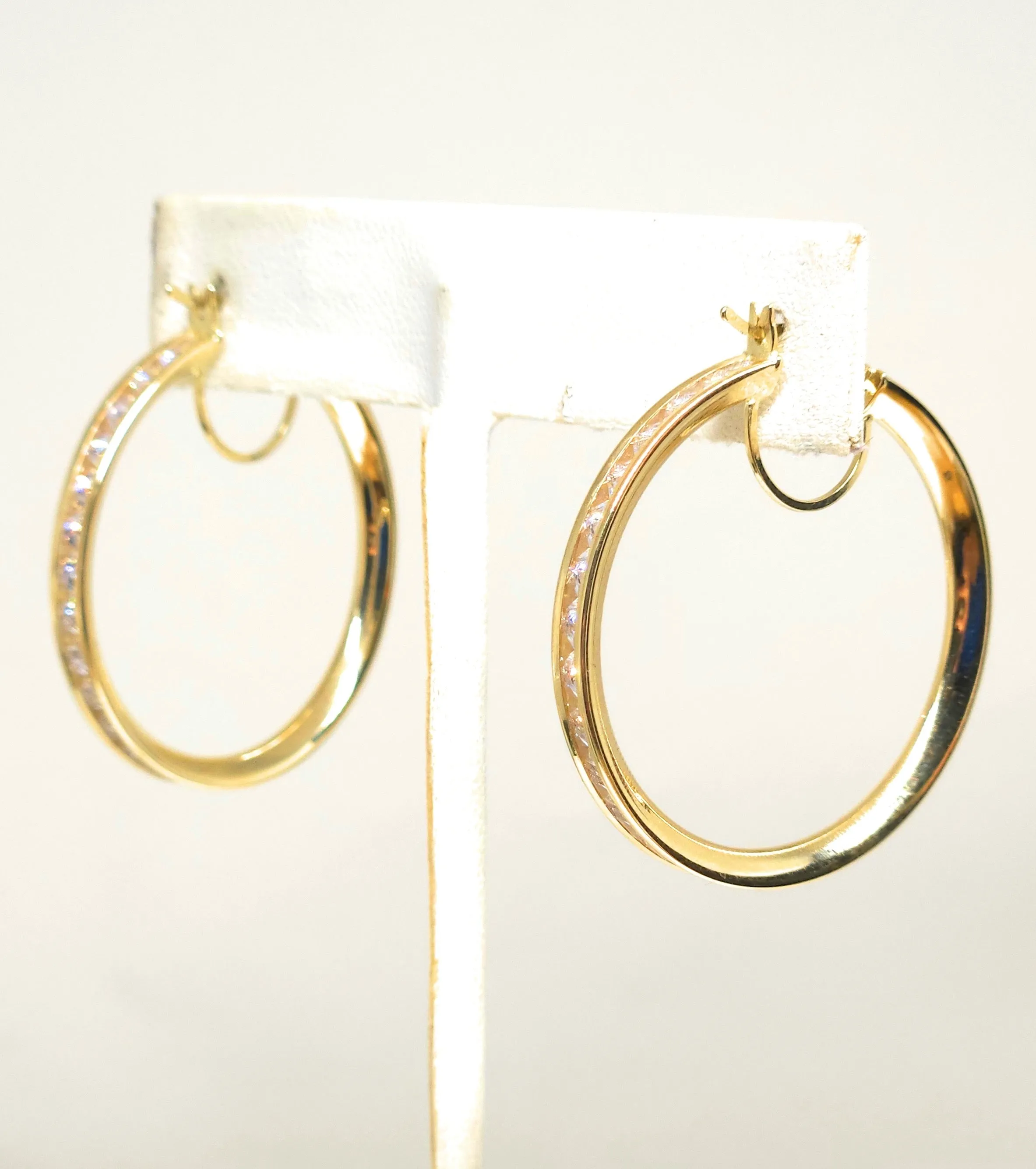 14k Solid Gold Cubic Zirconia Hoop Earrings (SM,MED,LG)