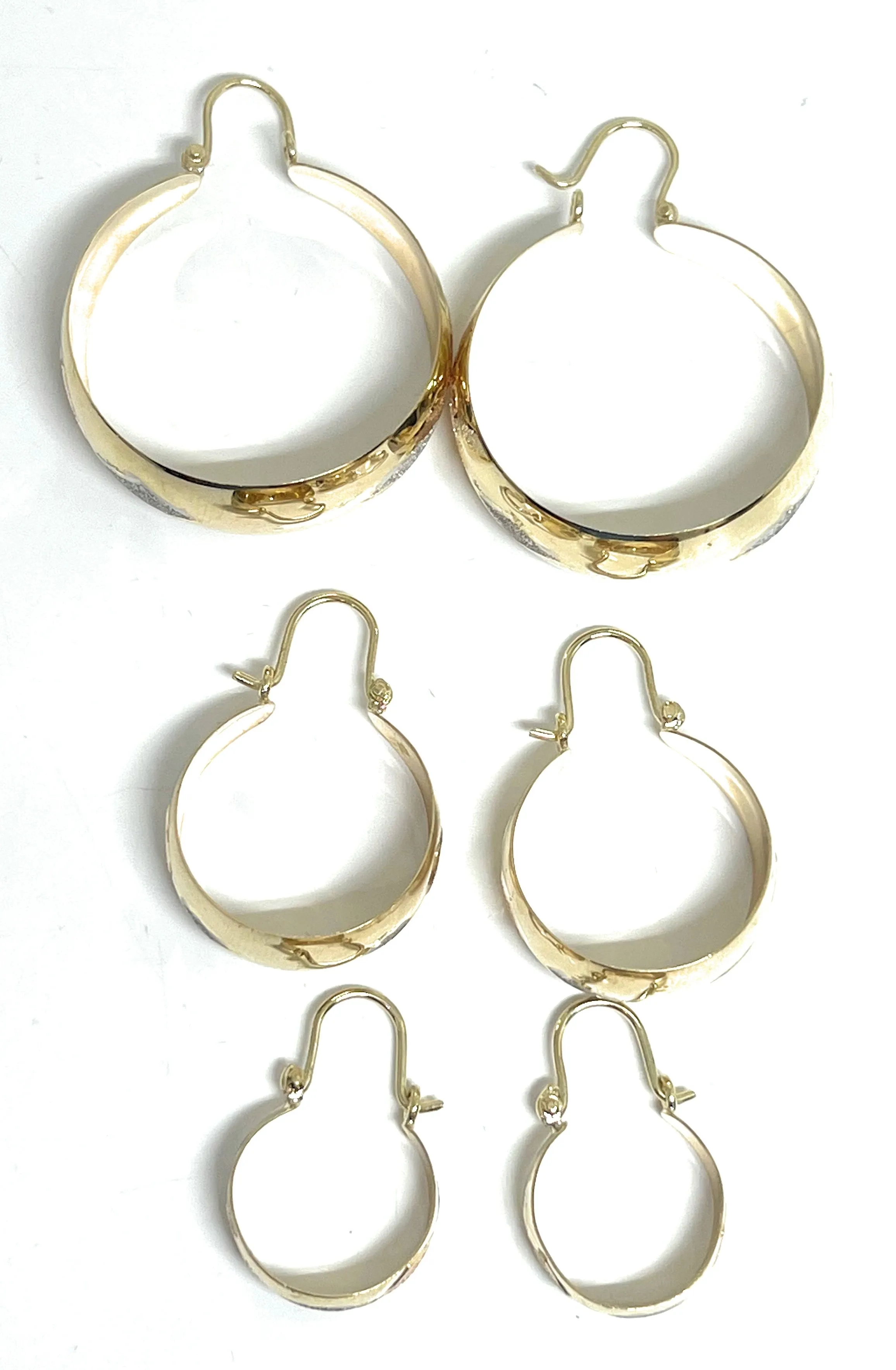 14k Solid Gold Tri-Color DIAMOND-SHAPED Basket Earrings Aracadas (SM,MED,LG)