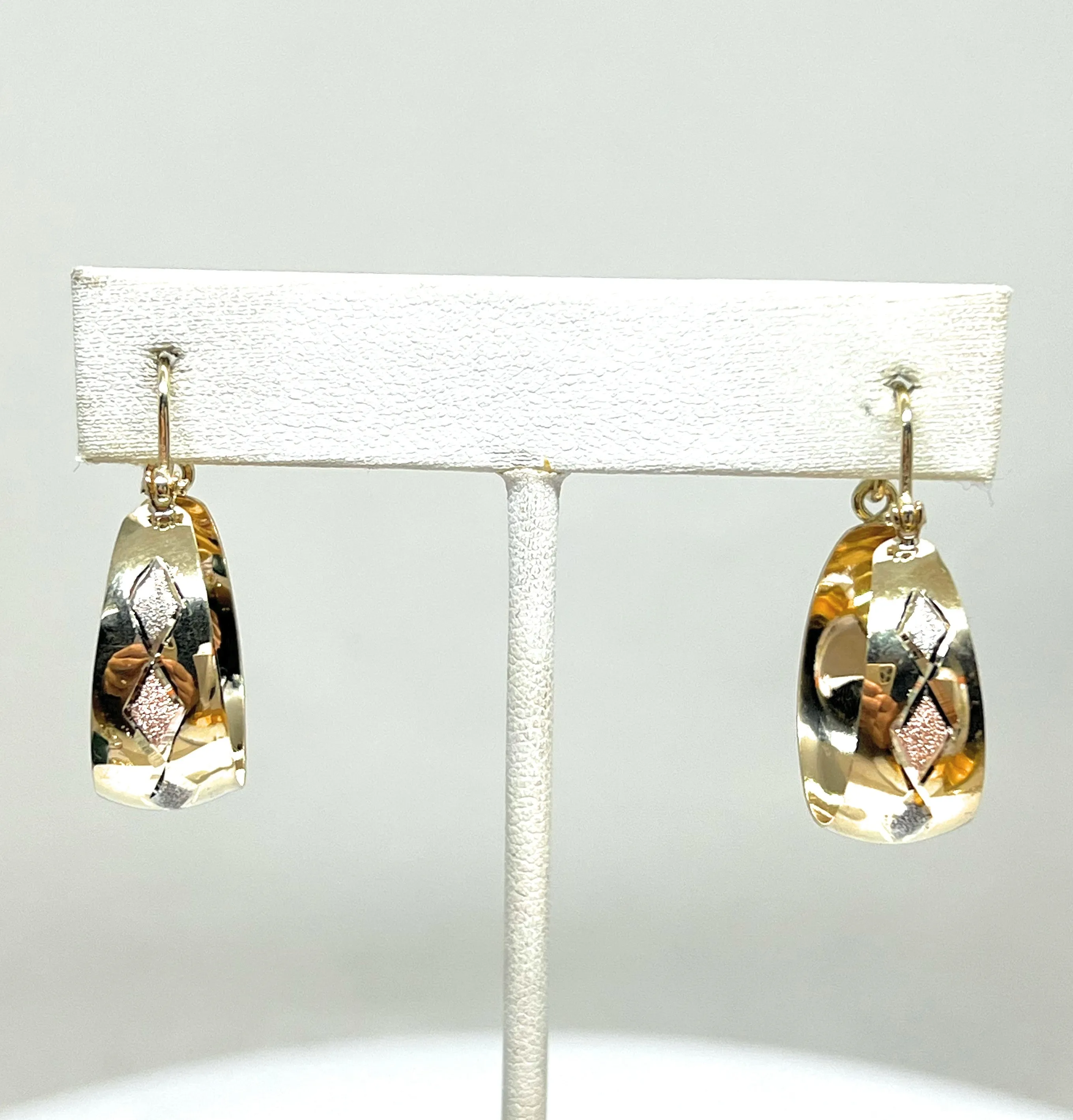 14k Solid Gold Tri-Color DIAMOND-SHAPED Basket Earrings Aracadas (SM,MED,LG)