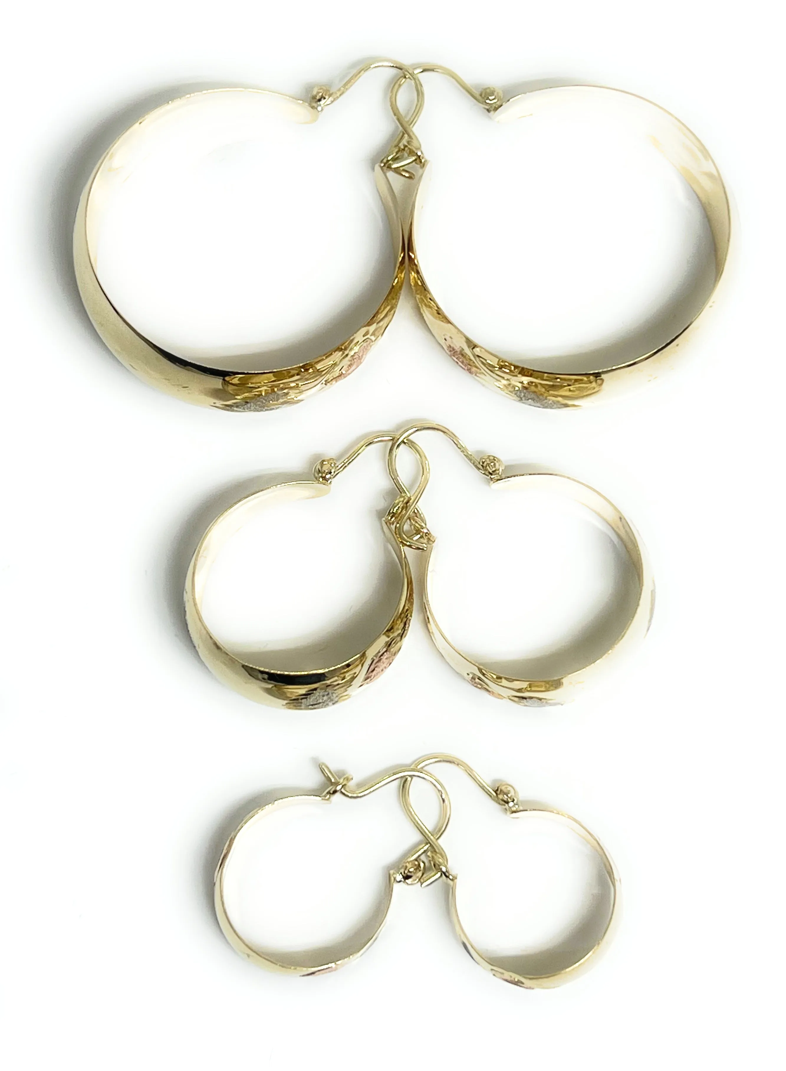 14k Solid Gold Tri-Color Heart Basket Earrings Aracadas (SM,MED,LG)