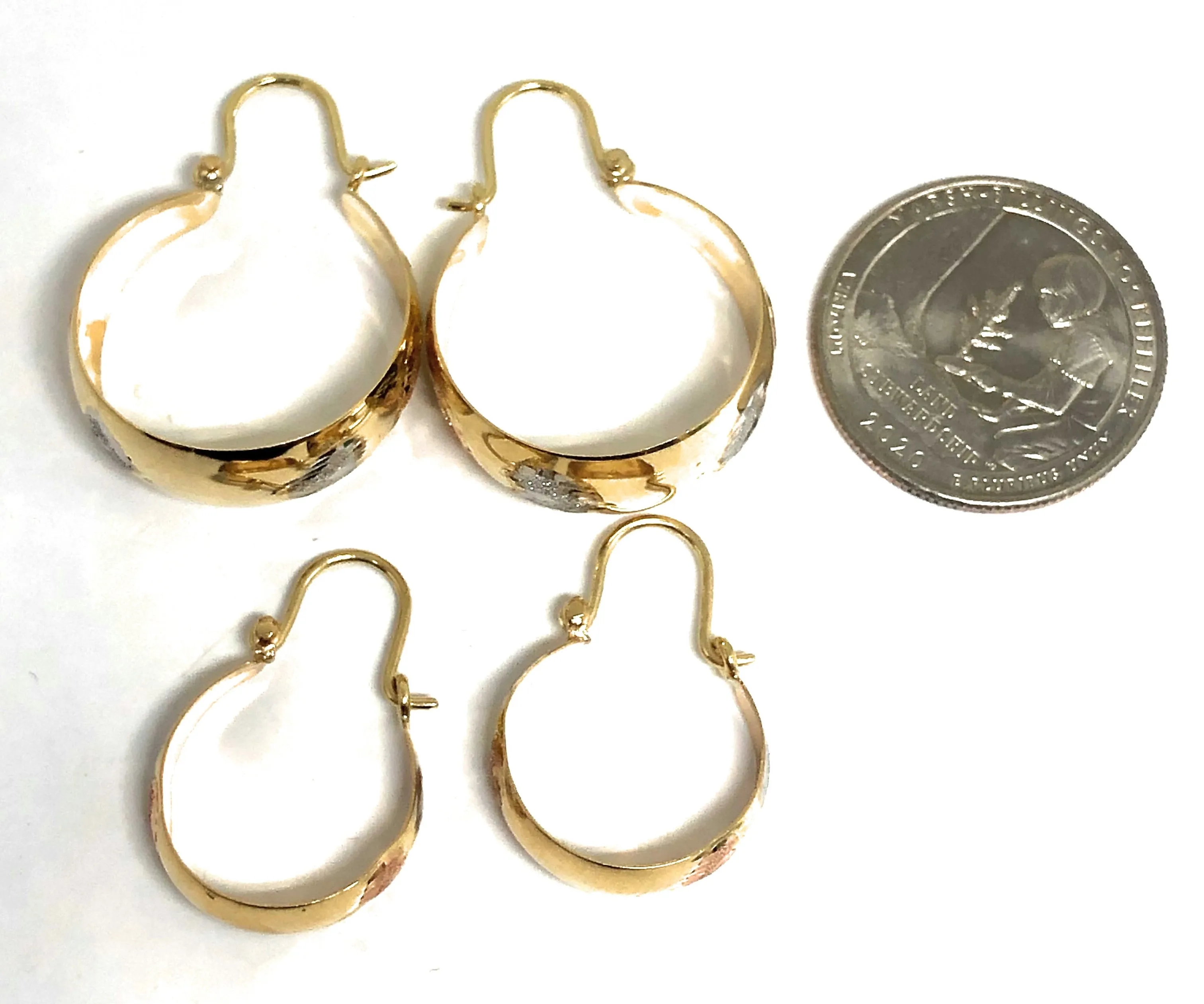 14k Solid Gold Tri-Color Heart Basket Earrings Aracadas (SM,MED,LG)