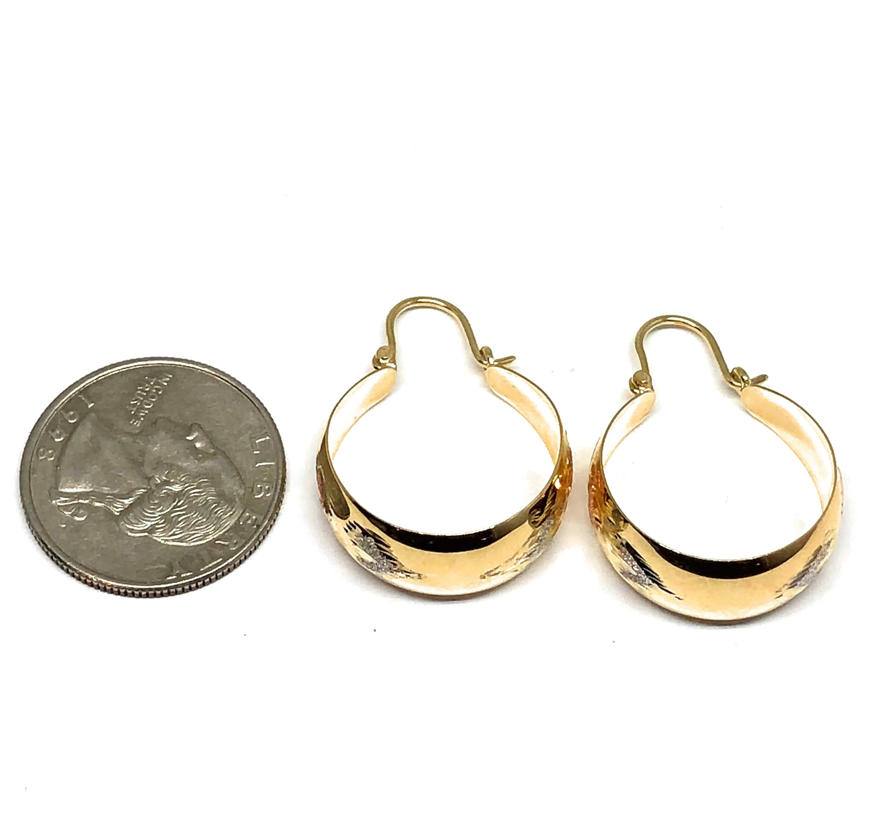 14k Solid Gold Tri-Color Heart Basket Earrings Aracadas (SM,MED,LG)