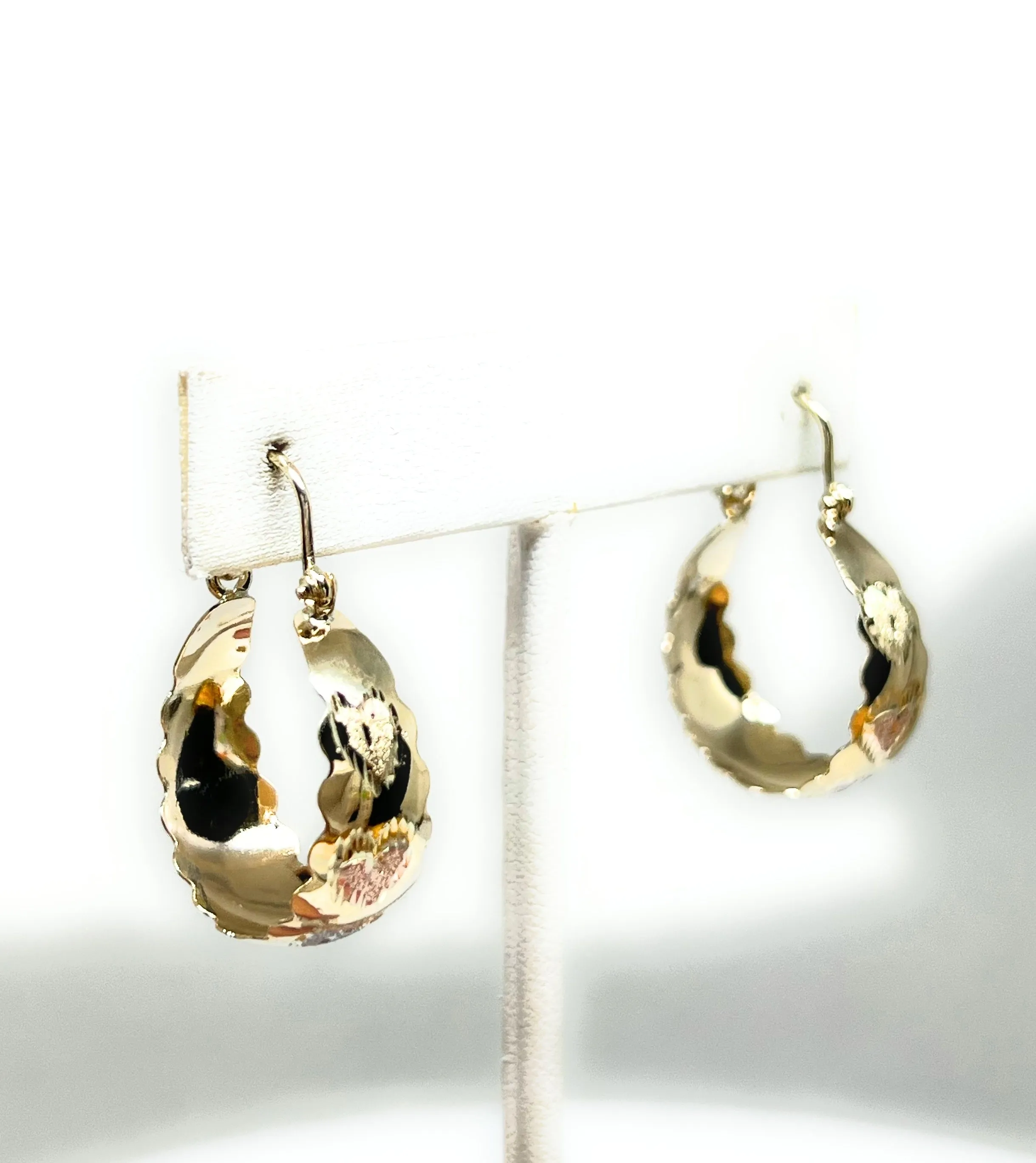 14k Solid Gold Tri-Color Heart Basket GROOVED Earrings Aracadas (SM,MED,LG)