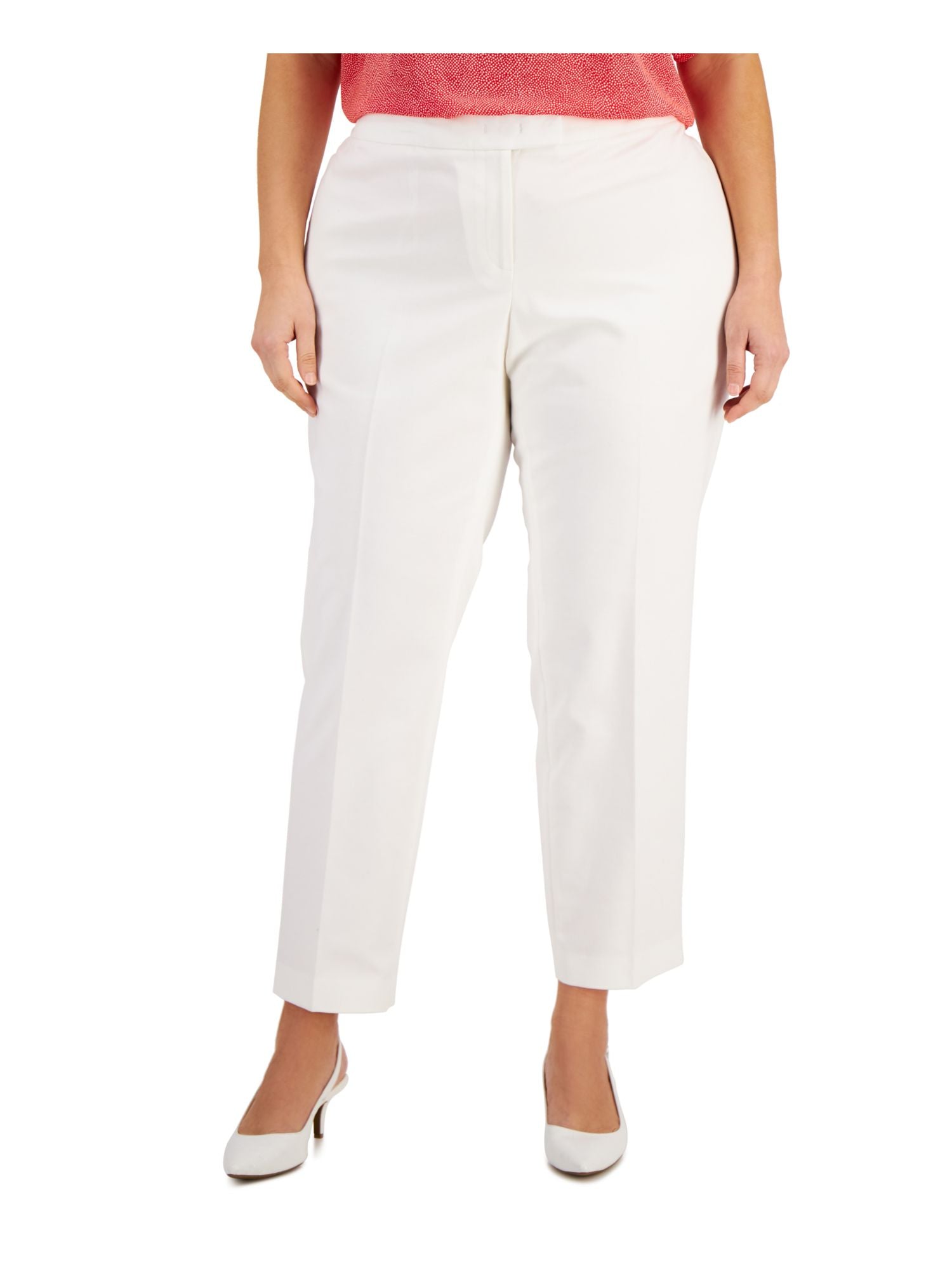 ANNE KLEIN Womens White Zippered Pocketed Hook And Bar Closure Wear To Work Straight leg Pants