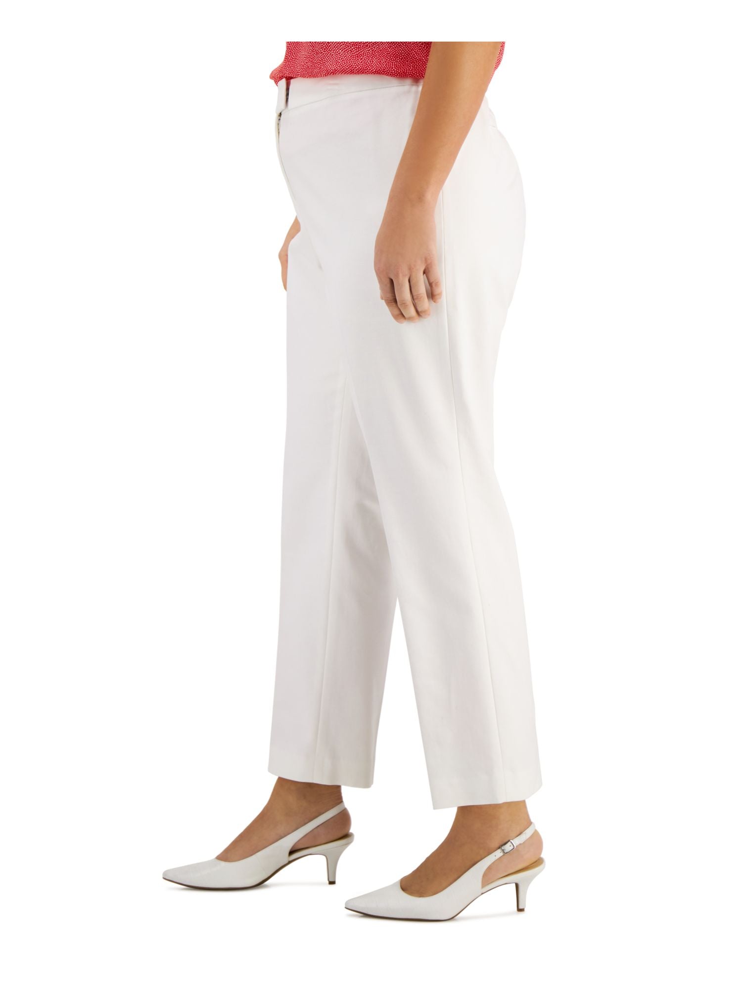 ANNE KLEIN Womens White Zippered Pocketed Hook And Bar Closure Wear To Work Straight leg Pants