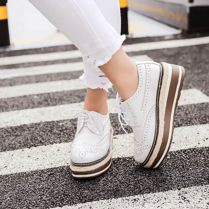 Ashore Shop Casual Oxford Shoes Women Platform Sneakers White Shoes