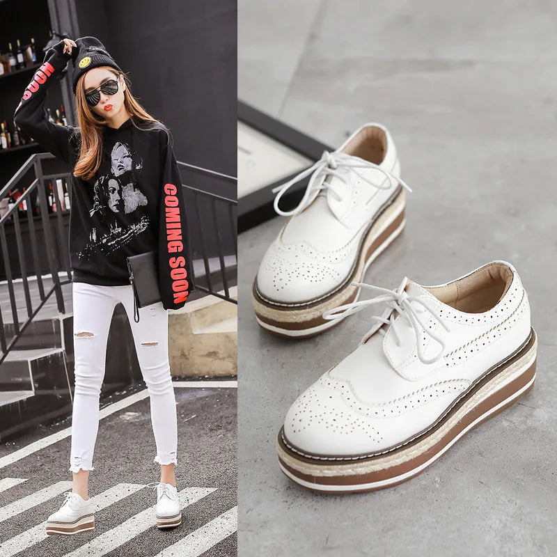 Ashore Shop Casual Oxford Shoes Women Platform Sneakers White Shoes