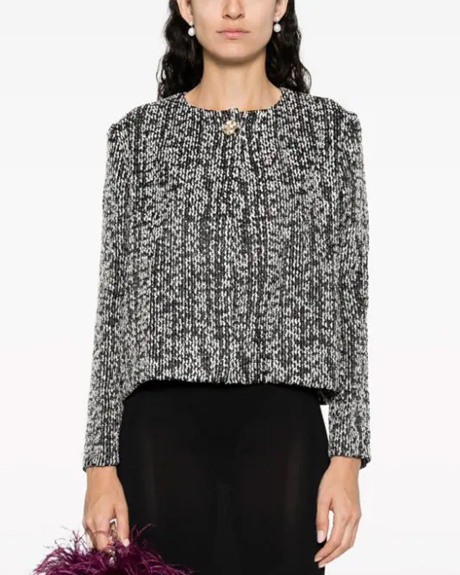 Black and White Tweed Cropped Boxy Jacket