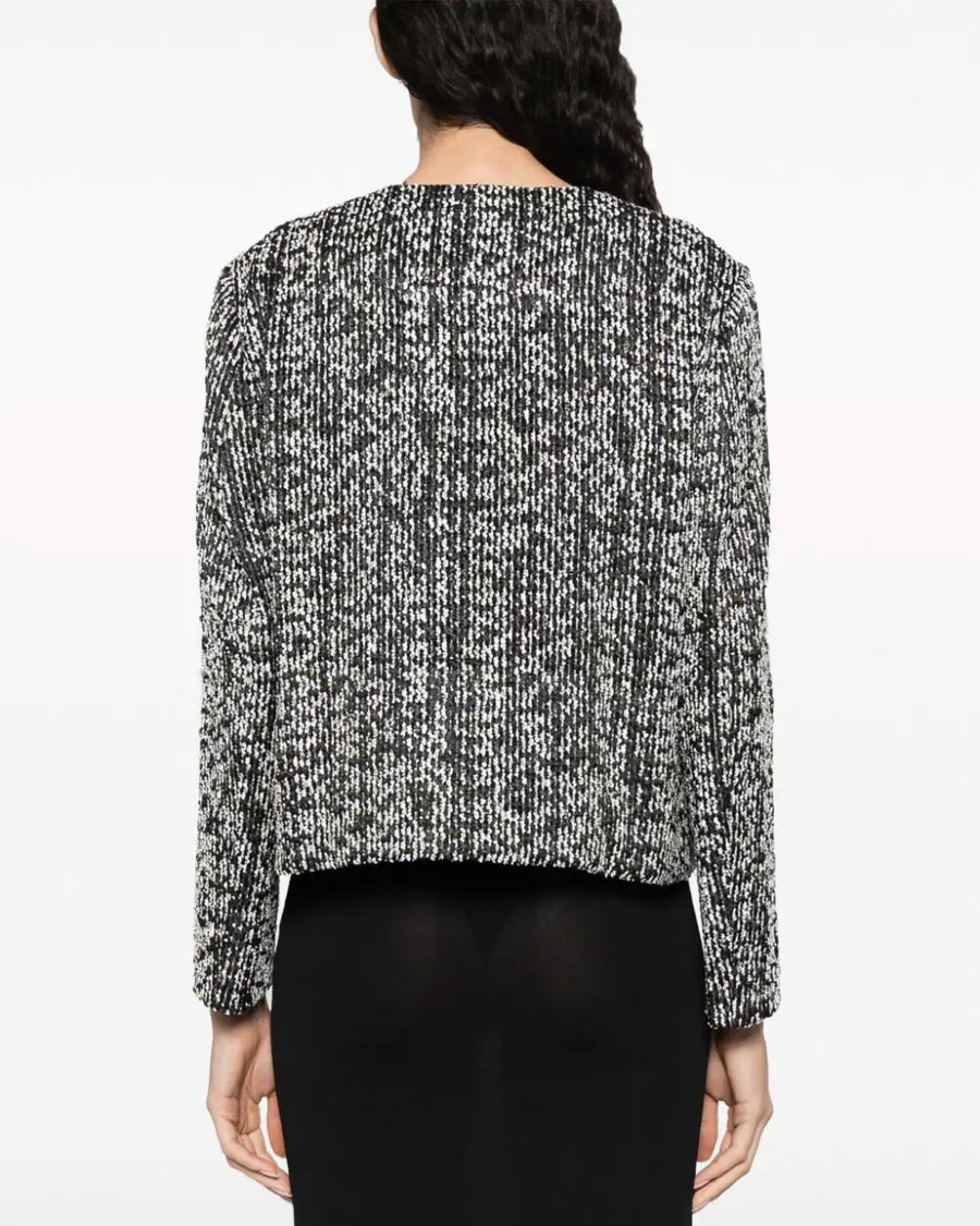 Black and White Tweed Cropped Boxy Jacket