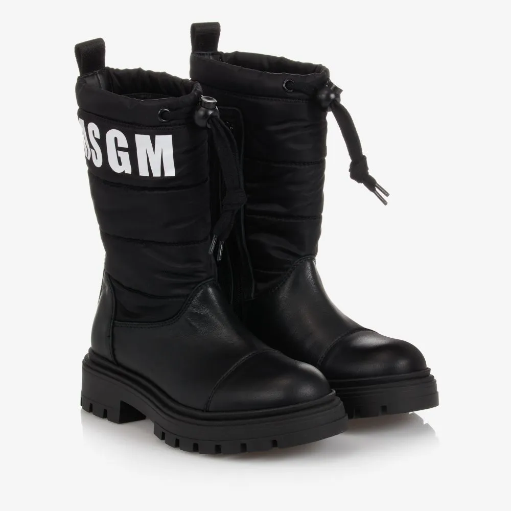 Black Leather Logo Boots