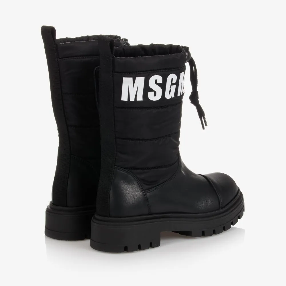 Black Leather Logo Boots